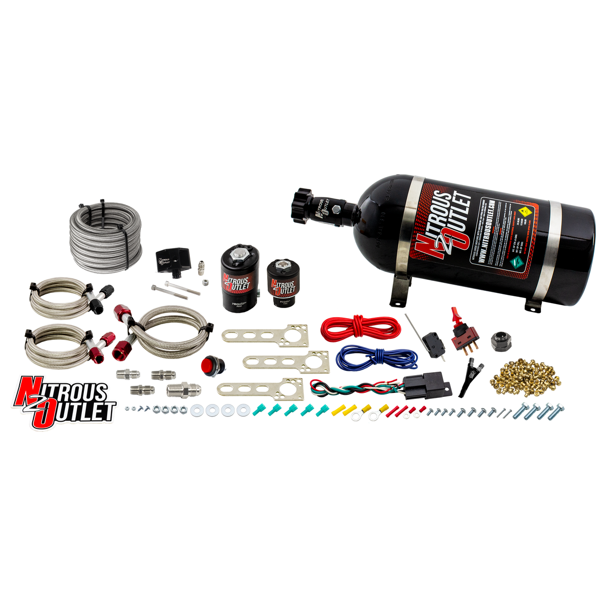 Nitrous Outlet Ford 2005-2010 Mustang 4.6L, 3V, EFI Single Nozzle System - Gas/E85 (5-55psi)(35-200HP)(15lb Bottle)
