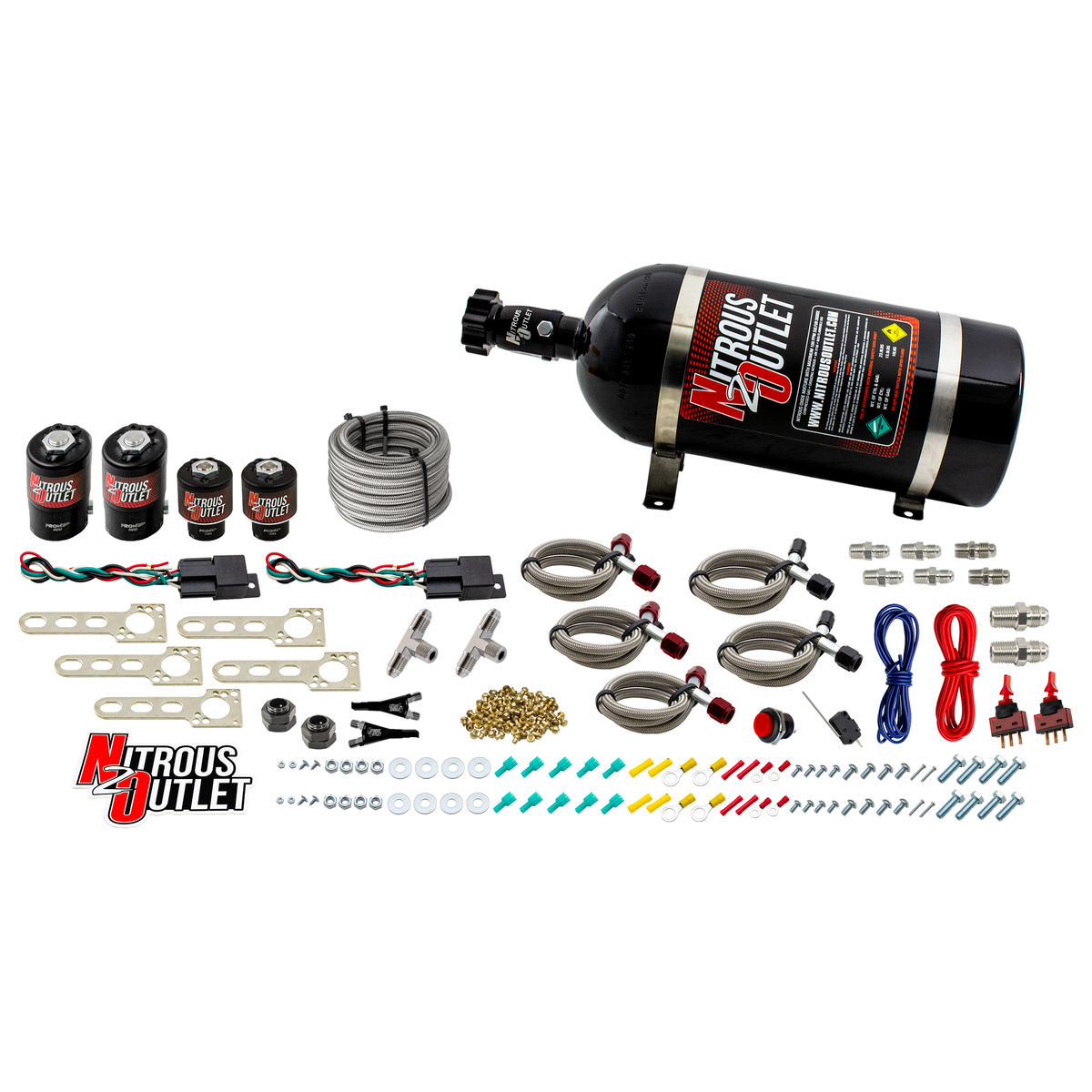 Nitrous Outlet Import EFI Dual Stage Single Nozzle System - Gas/E85 (5-55psi)(35-200HP)(15lb Bottle)