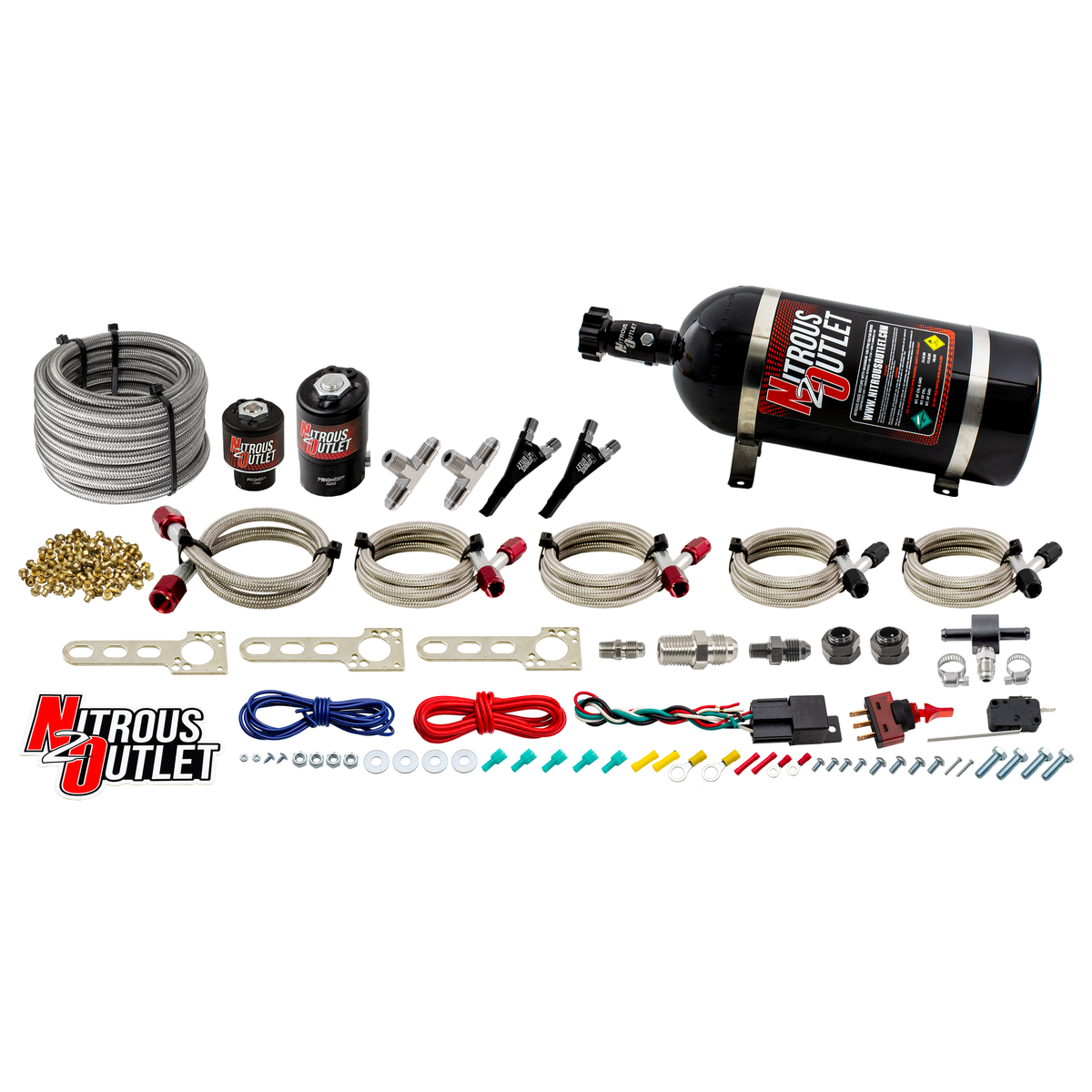 Nitrous Outlet Universal EFI Dual Nozzle System - Gas/E85 (5-55psi)(70-200HP)(15lb Bottle)