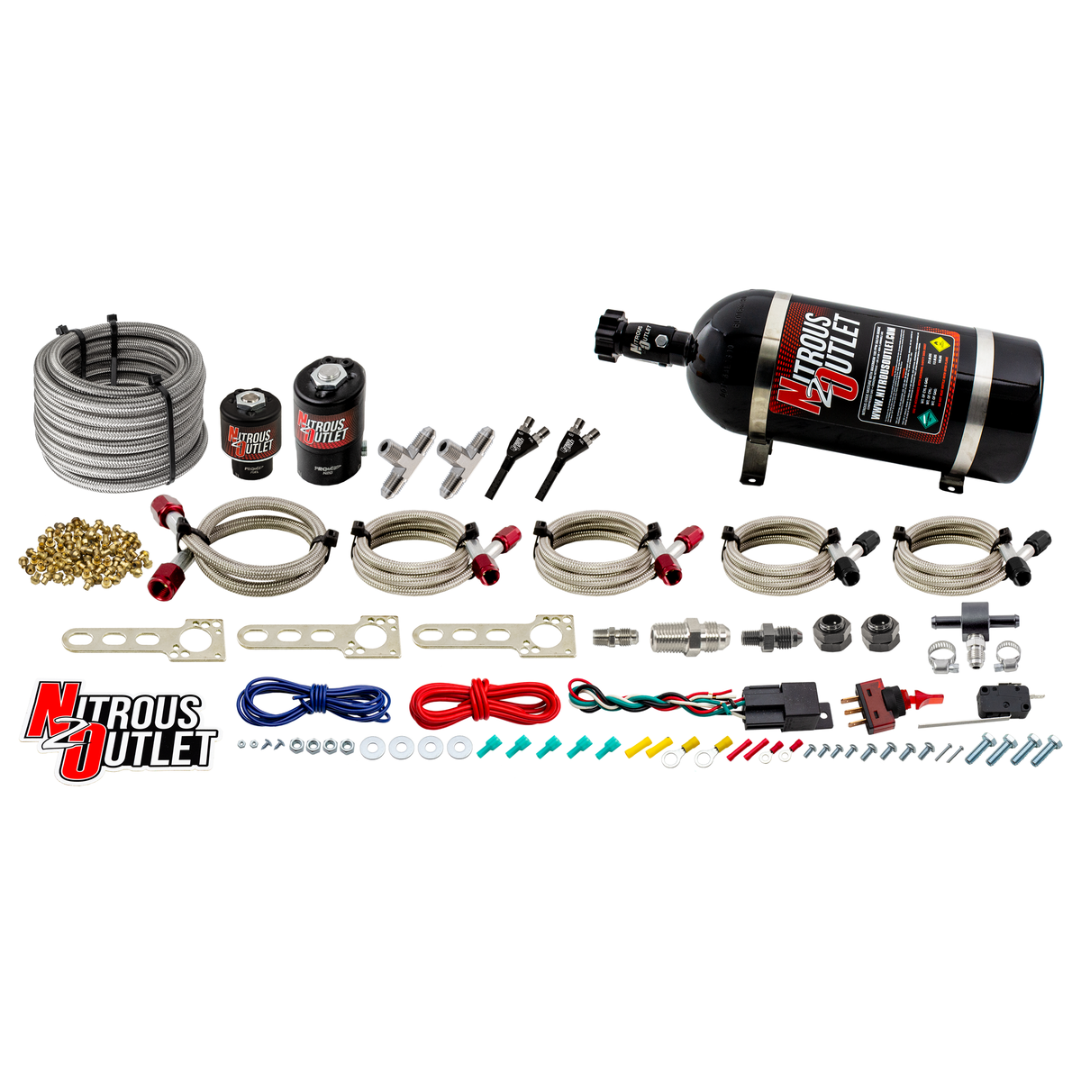 Nitrous Outlet Universal EFI Dual Hydra Nozzle System - Gas/E85 (5-55psi)(100-250HP)(15lb Bottle)