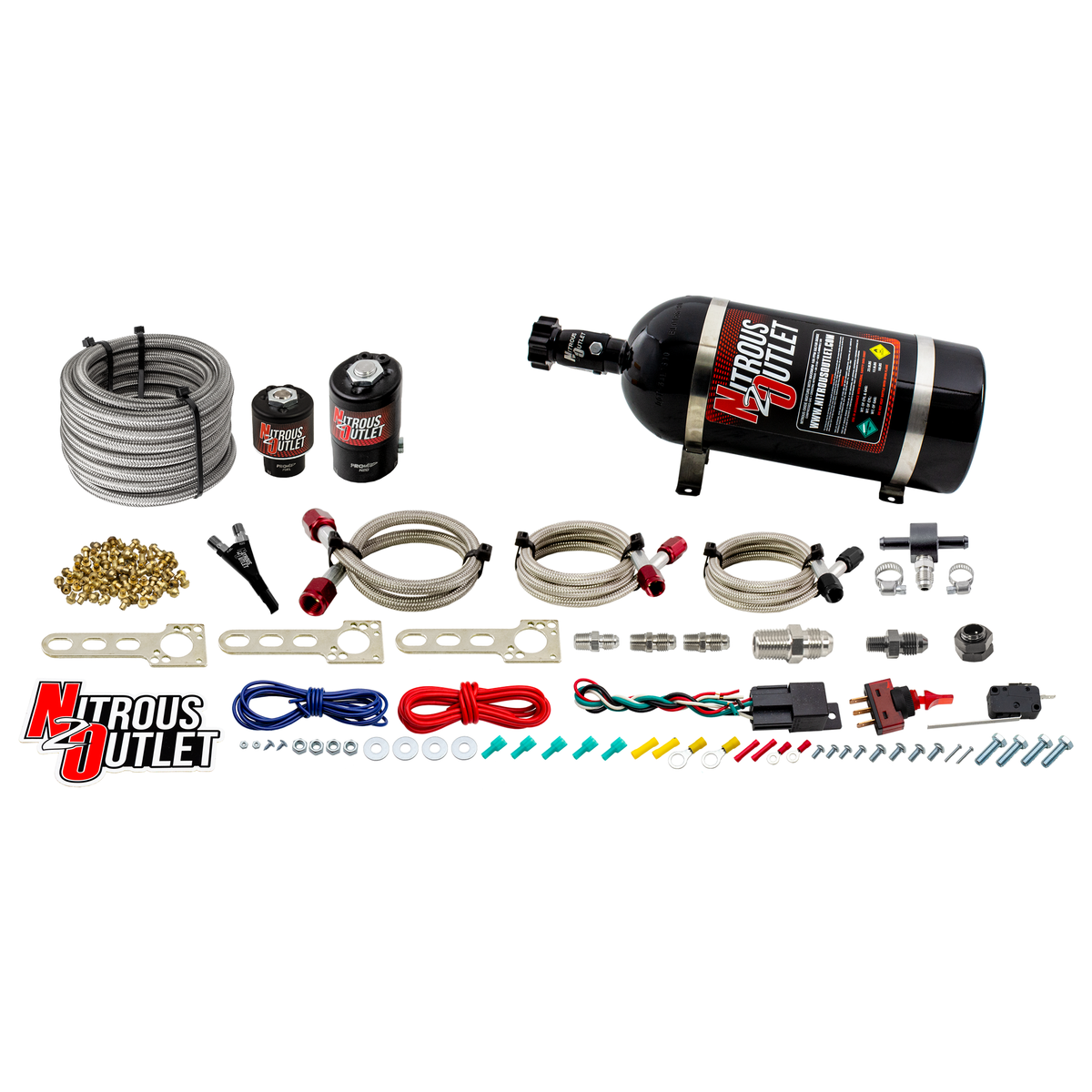Nitrous Outlet Universal EFI Single Nozzle System - Gas/E85 (5-55psi)(35-200HP)(12lb Bottle)