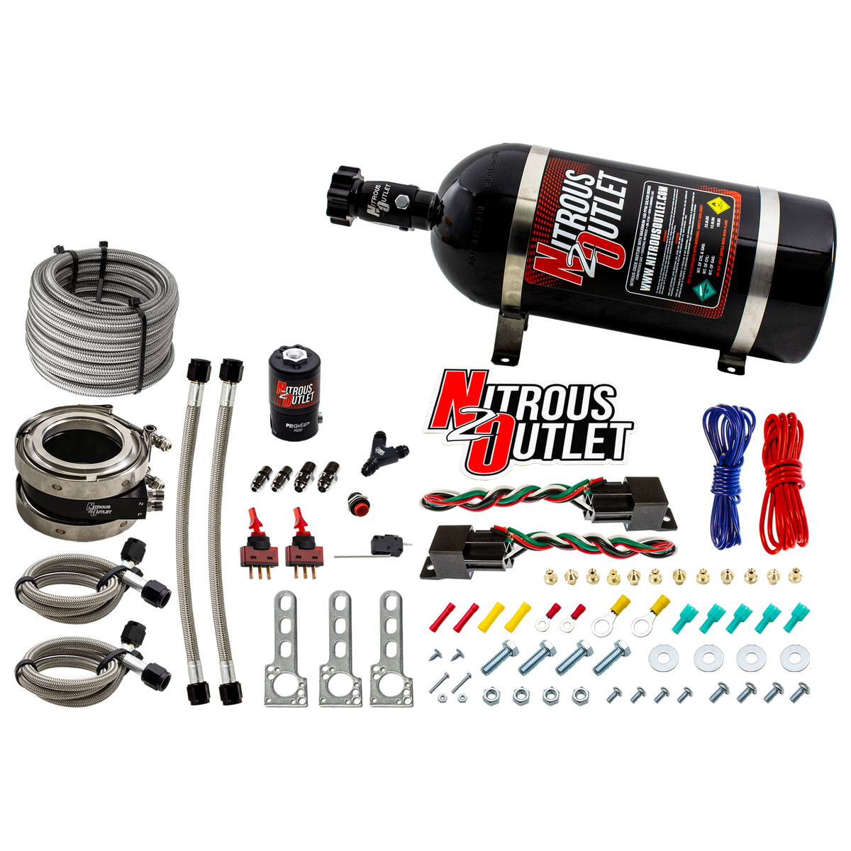 Nitrous Outlet Interspooler 3" Boosted Dual Stage Dry Nitrous Collar System (50-400HP)(15lb Bottle)