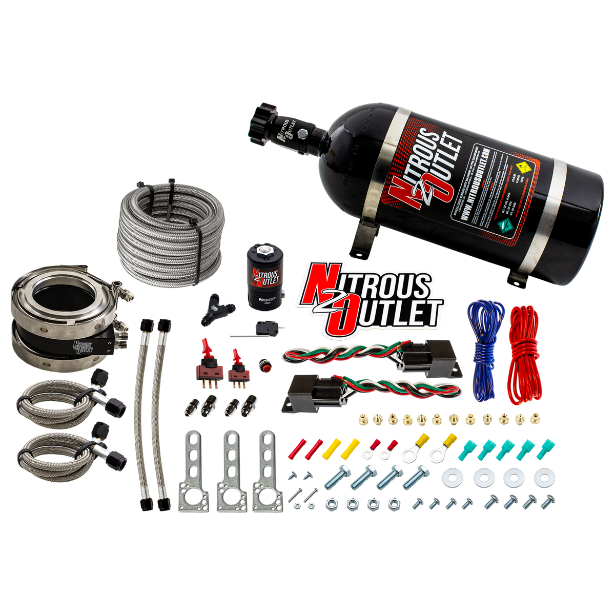 Nitrous Outlet Interspooler 4" Boosted Dual Stage Dry Nitrous Collar System (50-400HP)(12lb Bottle)