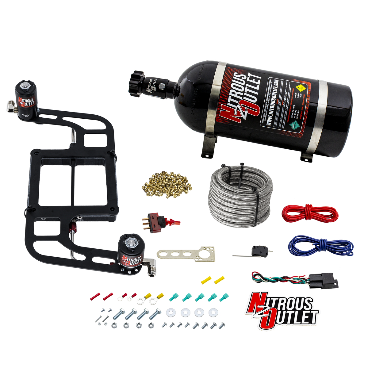Nitrous Outlet 4500 Weekend Warrior System - Hard-line/.122 Nitrous Solenoid/.177 Fuel Solenoid/Boomerang Solenoid Bracket - (Gas/E85)(5-55 psi)(50-350 HP)(15LB Bottle)