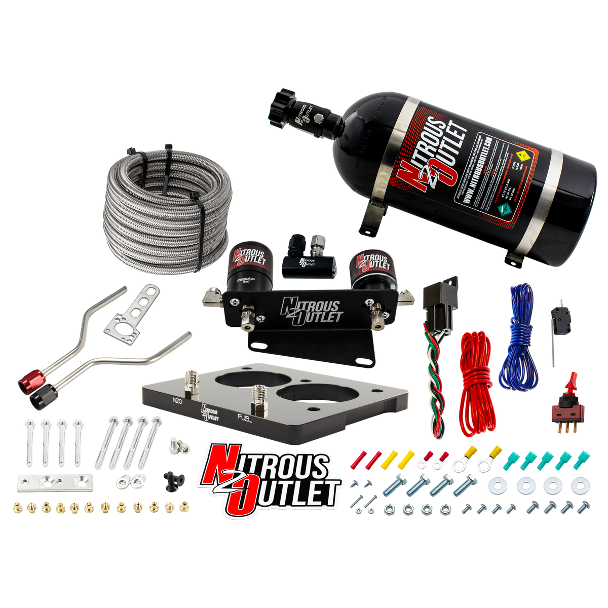 Nitrous Outlet GM/Pontiac 58mm 1993-1997 Camaro/Firebird/Impala LT1 Hard-line Plate System - Gas/E85 (5-55psi)(50-200HP)(15lb Bottle)