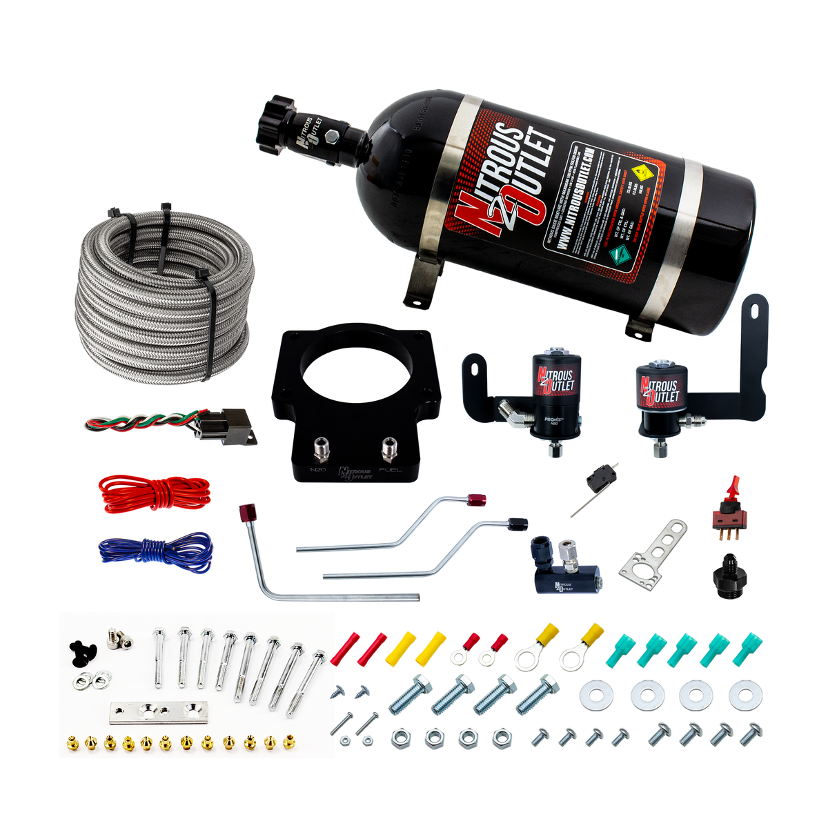 Nitrous Outlet Pontiac 90mm 2005-2006 LS2 GTO Hard-line Plate System - Gas/E85 (5-55psi)(50-200HP) (12lb Bottle)