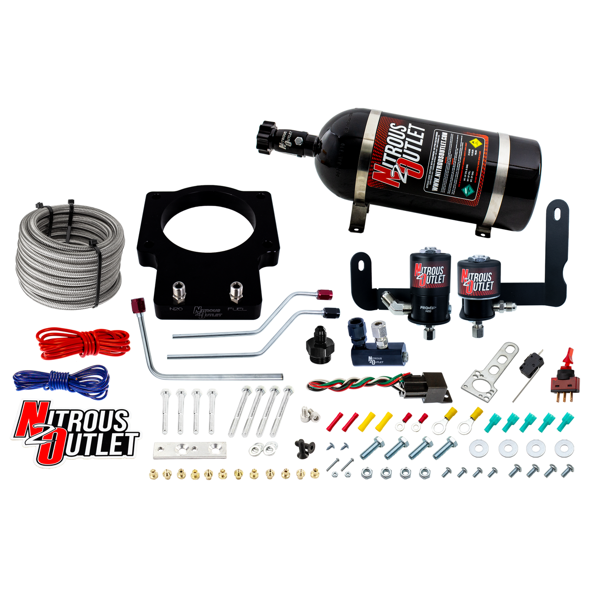 Nitrous Outlet GM 90mm 2005-2007 C6 LS2 Corvette Hard-line Plate System - Gas/E85 (5-55psi)(50-200HP)(15lb Bottle)