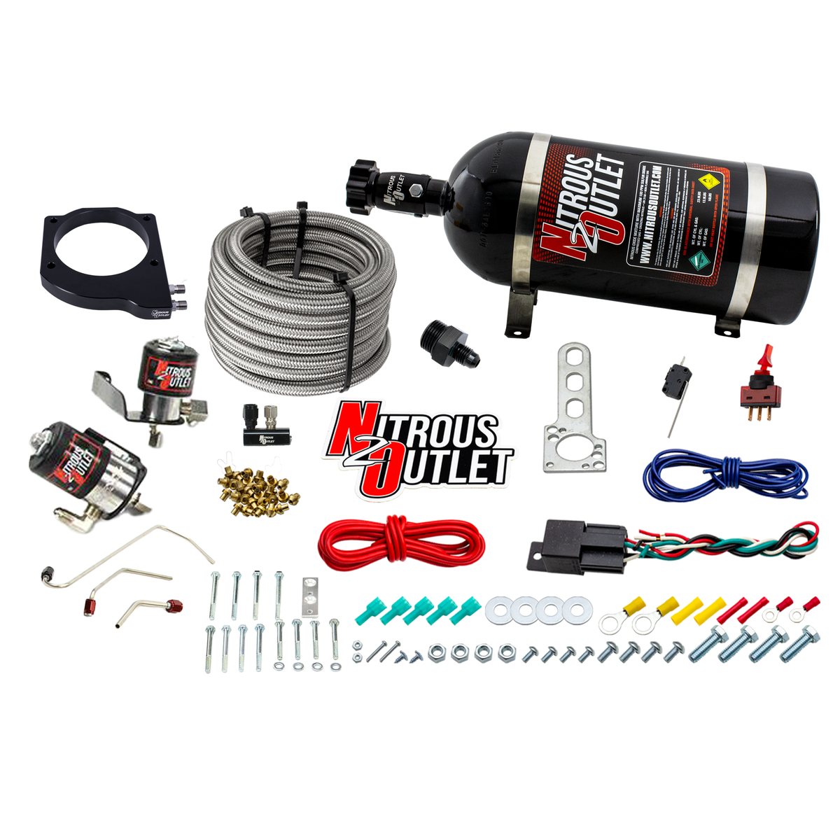 Nitrous Outlet GM 102mm MSD LS1/LS2/LS6 Atomic AirForce Intake Hard-line Plate System - Factory Fuel Rails/2006-2019 Corvette Requires K-Tech Idler Pulley Kit - Gas/E85 (5-55psi)(50-200HP)(No Bottle)