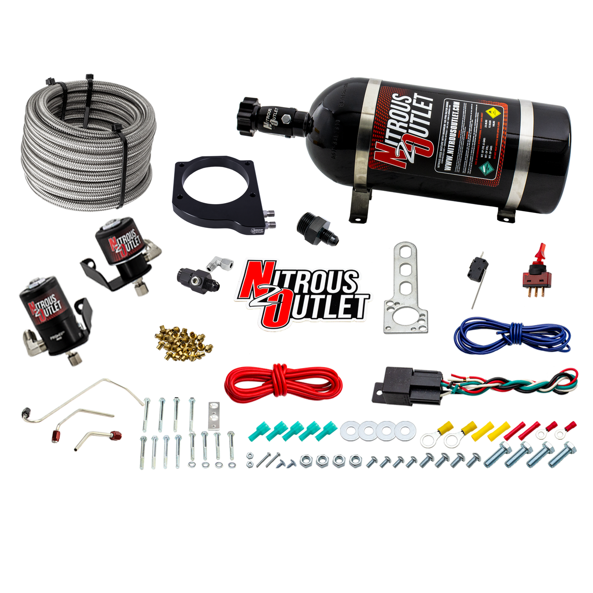 Nitrous Outlet GM 102mm MSD LS1/LS2/LS6 Atomic AirForce Intake Hard-line Plate System - Aftermarket Fuel Rails/2006-2019 Corvette Requires K-Tech Idler Pulley Kit - Gas/E85 (5-55psi)(50-200HP)(No Bottle)