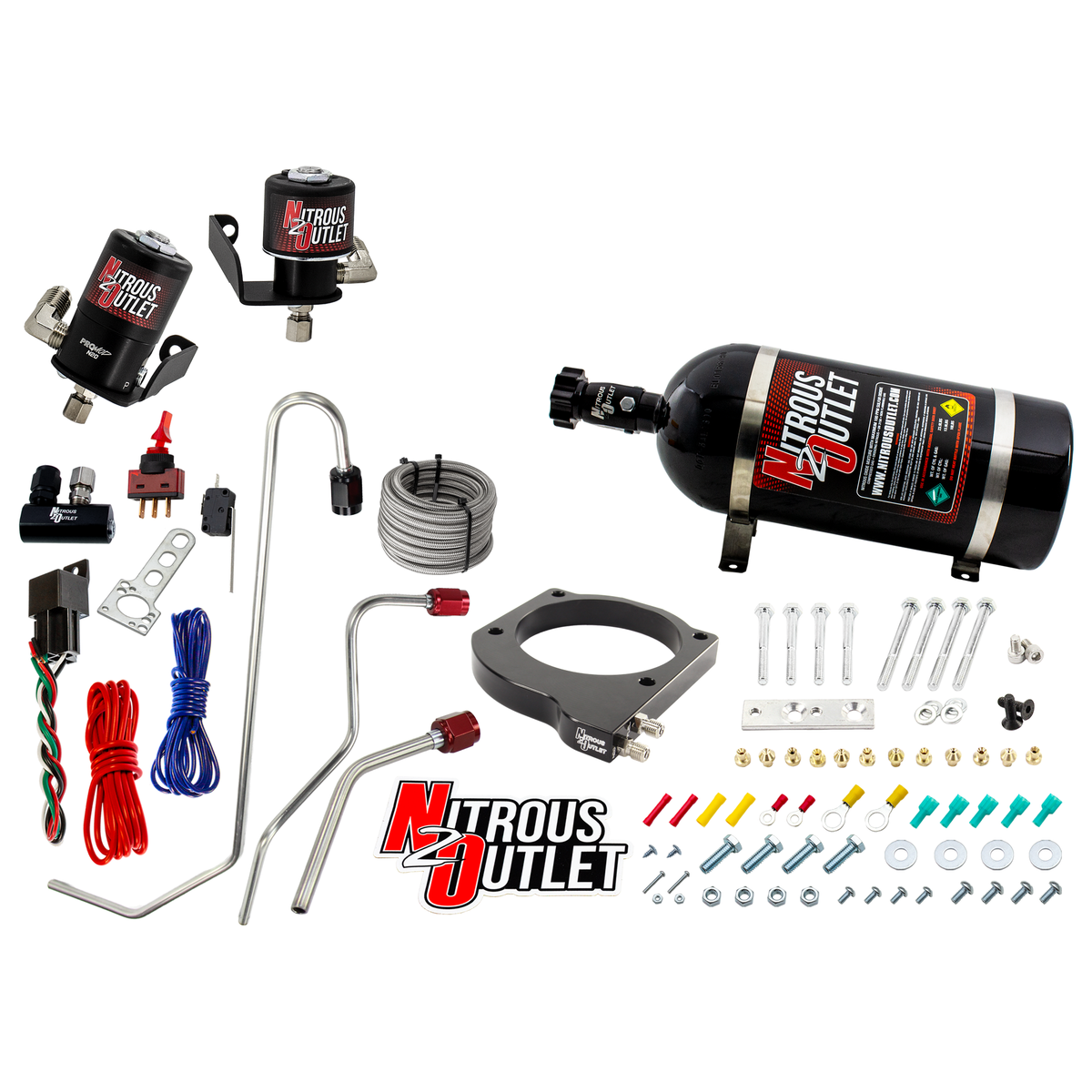 Nitrous Outlet GM 102mm MSD LS7 Atomic AirForce Intake Hard-line Plate System - Aftermarket Fuel Rails/2006-2019 Corvette Requires K-Tech Idler Pulley Kit - Gas/E85 (5-55psi)(50-200HP)(No Bottle)