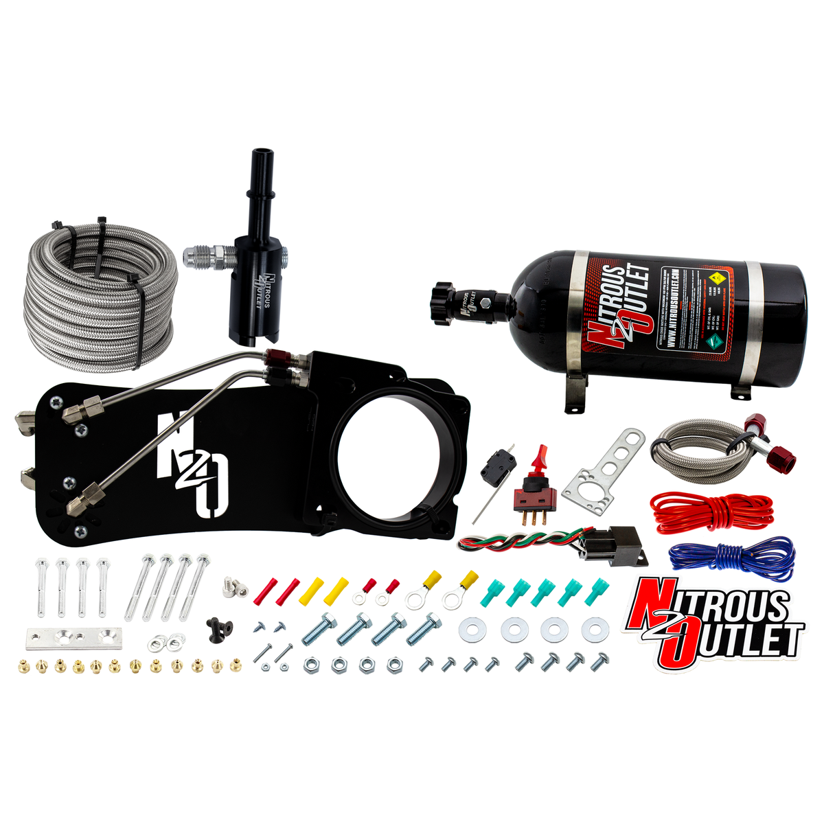 Nitrous Outlet Dodge 85mm 2009-2019 Challenger/Charger/300C/2005-2008 Magnum 5.7L Hemi  Intake Hard-line Plate System  - Gas/E85 (5-55psi)(50-200HP)(15lb Bottle)