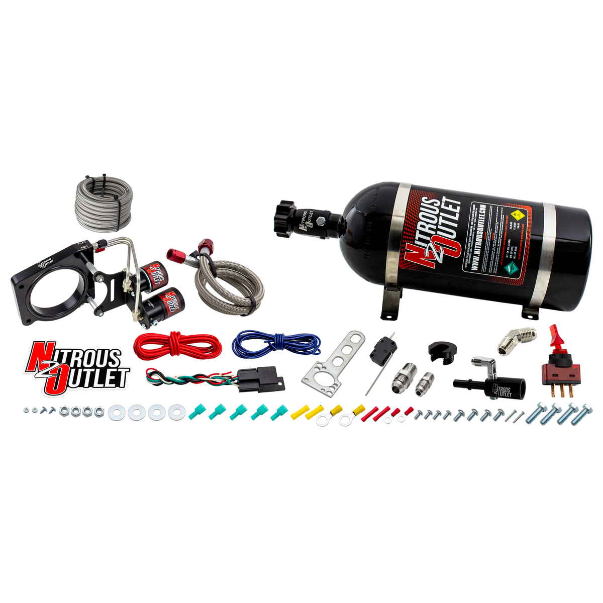 Nitrous Outlet Ford 2016-2019 Mustang GT350/350R Hard-line Plate System - Gas/E85 (5-55psi)(50-200HP)(15lb Bottle)