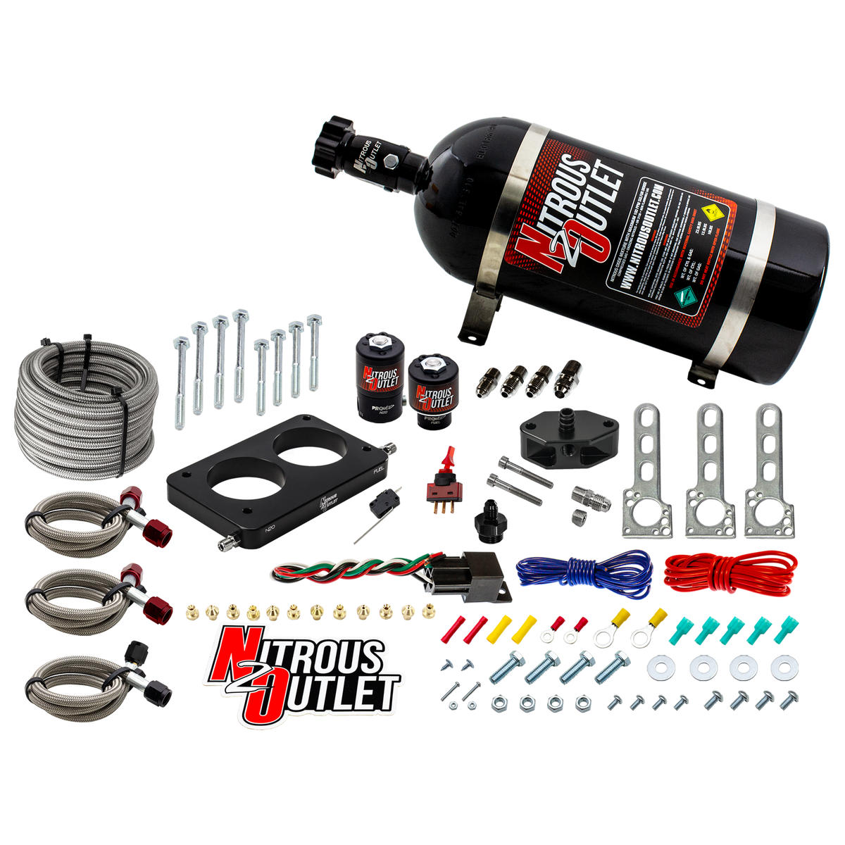 Nitrous Outlet Ford 2005-2010 4.6L 3V Mustang Plate System - Gas/E85 (5-55psi)(50-200HP)(15lb Bottle)