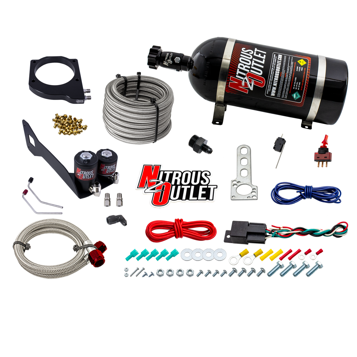 Nitrous Outlet GM 1999-2002 FAST 102mm Truck Intake Hard-line Plate System - Gas/E85 (5-55psi)(Stock Fuel Rails)(50-200HP)(12lb Bottle)