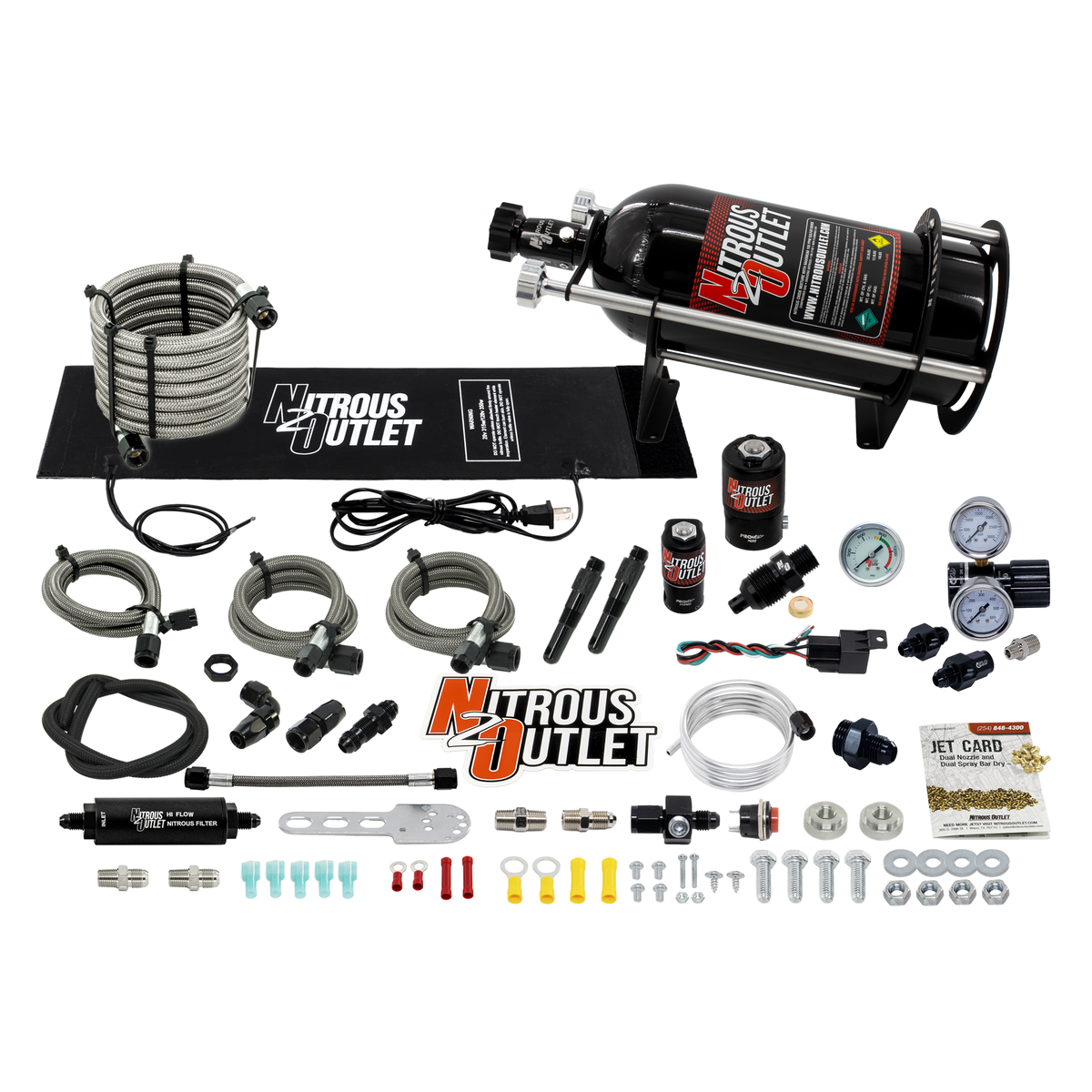 Nitrous Outlet Dry Dual Nozzle Boost-N-Juice System Package (50-300 HP)(Horizontal Mount)(5lb Bottle)