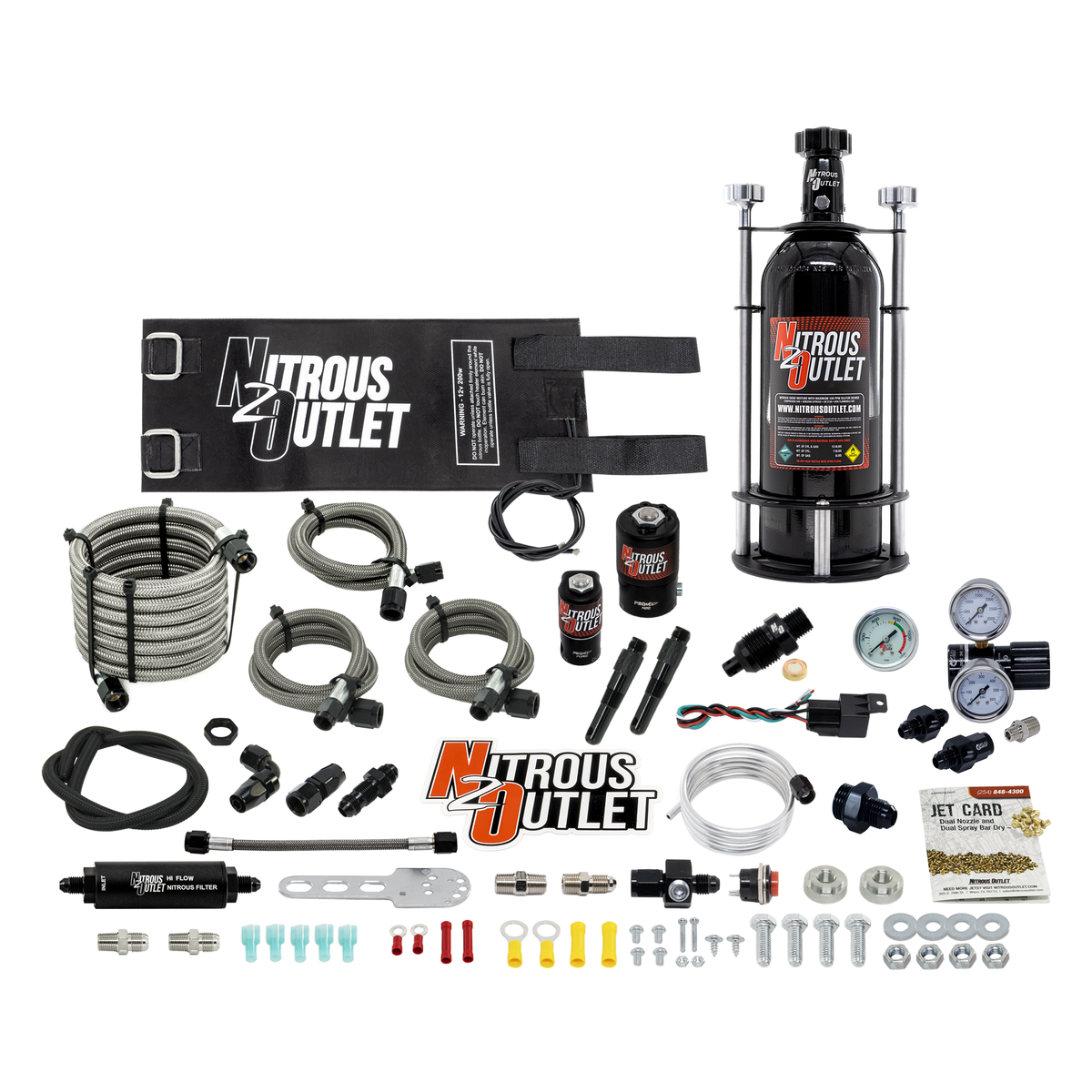 Nitrous Outlet Dry Dual Nozzle Boost-N-Juice System Package (50-300 HP)(Vertical Mount)(10lb Bottle)