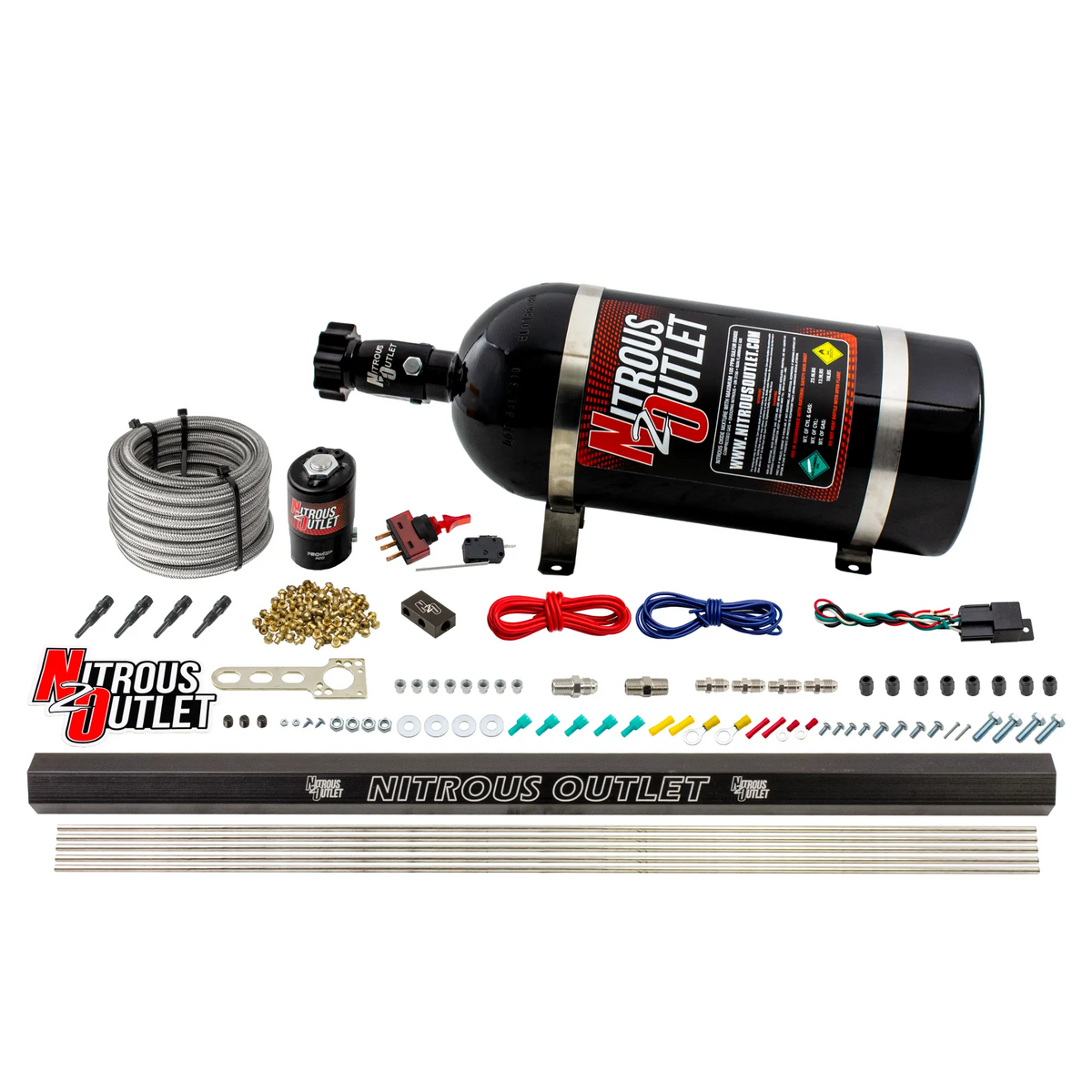 Nitrous Outlet Dry 4 Cylinder Direct Port System -.122 Nitrous Solenoid/Injection Rail/SBT Discharge Nozzles (50-250HP)(No Bottle)