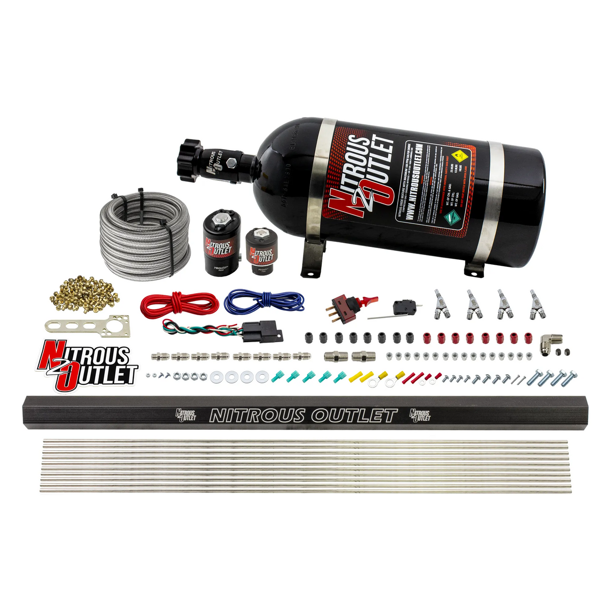 Nitrous Outlet 4 Cylinder Direct Port System - .122 Nitrous Solenoids/.177 Fuel Solenoids/Dual Passage Injection Rail/Annular Discharge Nozzles (Gas)(45-55 psi)(50-250HP)(No Bottle)