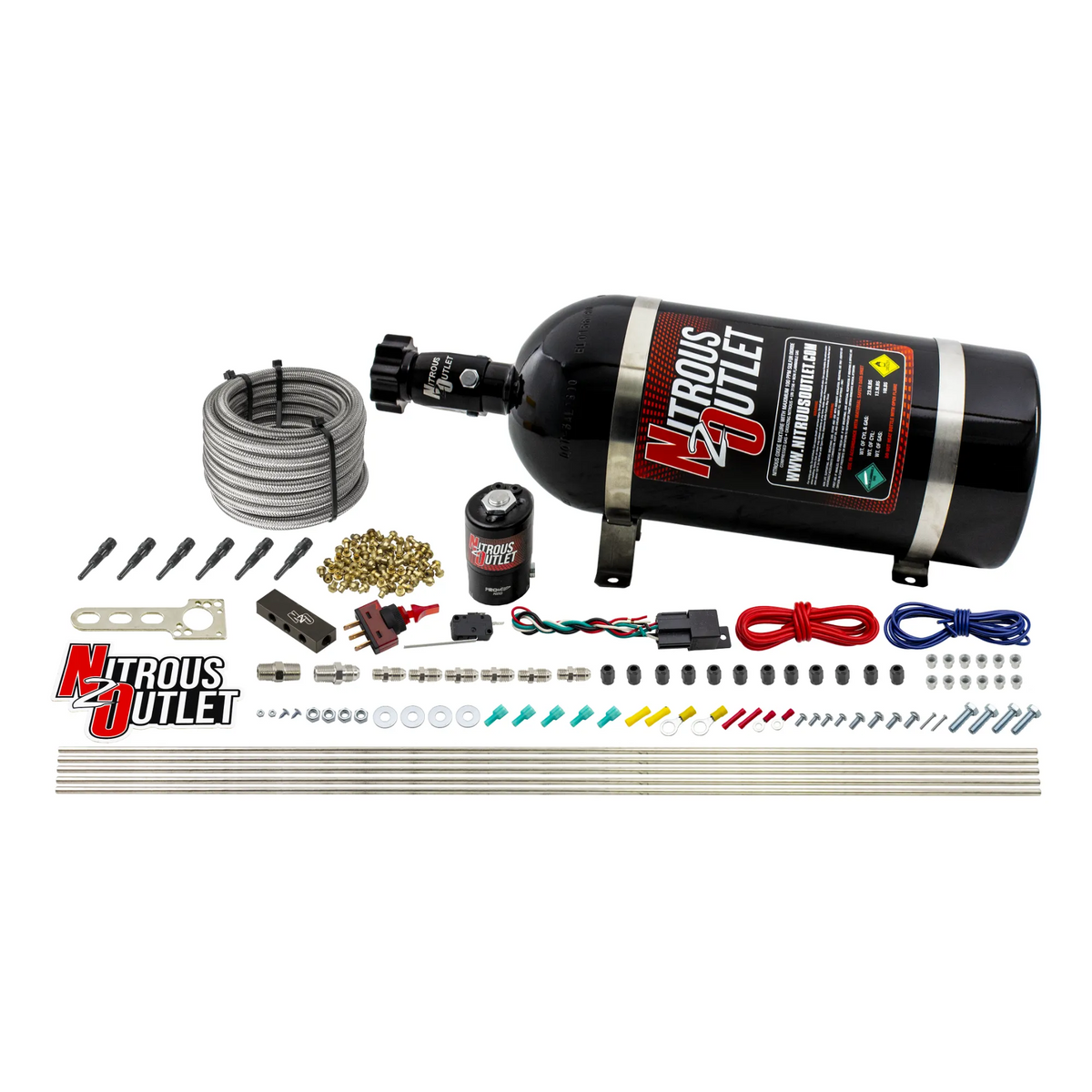 Nitrous Outlet Dry 6 Cylinder Direct Port System - .122 Nitrous Solenoid/Distribution Block/90 Degree Nozzles (75-375HP)(12lb Bottle)