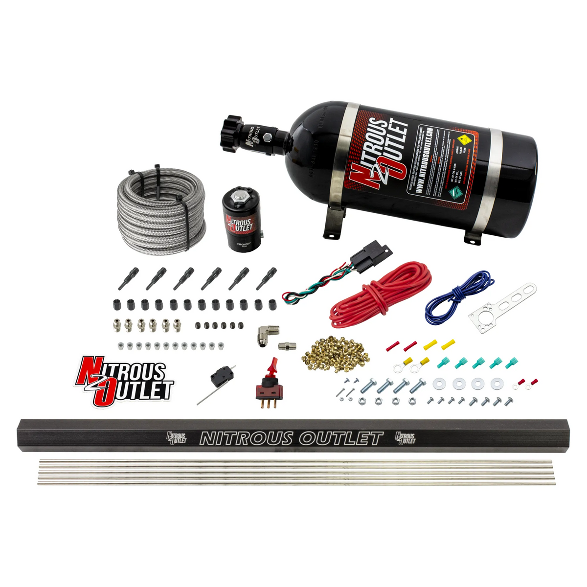 Nitrous Outlet Dry 6 Cylinder Direct Port System - .122 Nitrous Solenoid/Injection Rail/90 Degree Discharge Nozzles (75-375HP)(No Bottle)