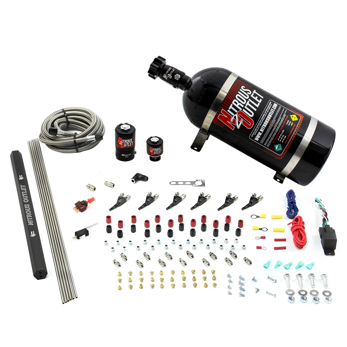 Nitrous Outlet 6 Cylinder Direct Port System - .122 Nitrous Solenoids/.177 Fuel Solenoids/Dual Passage Injection Rail/90 Degree Discharge Nozzles (E85)(45-55 psi)(75-375HP)(No Bottle)