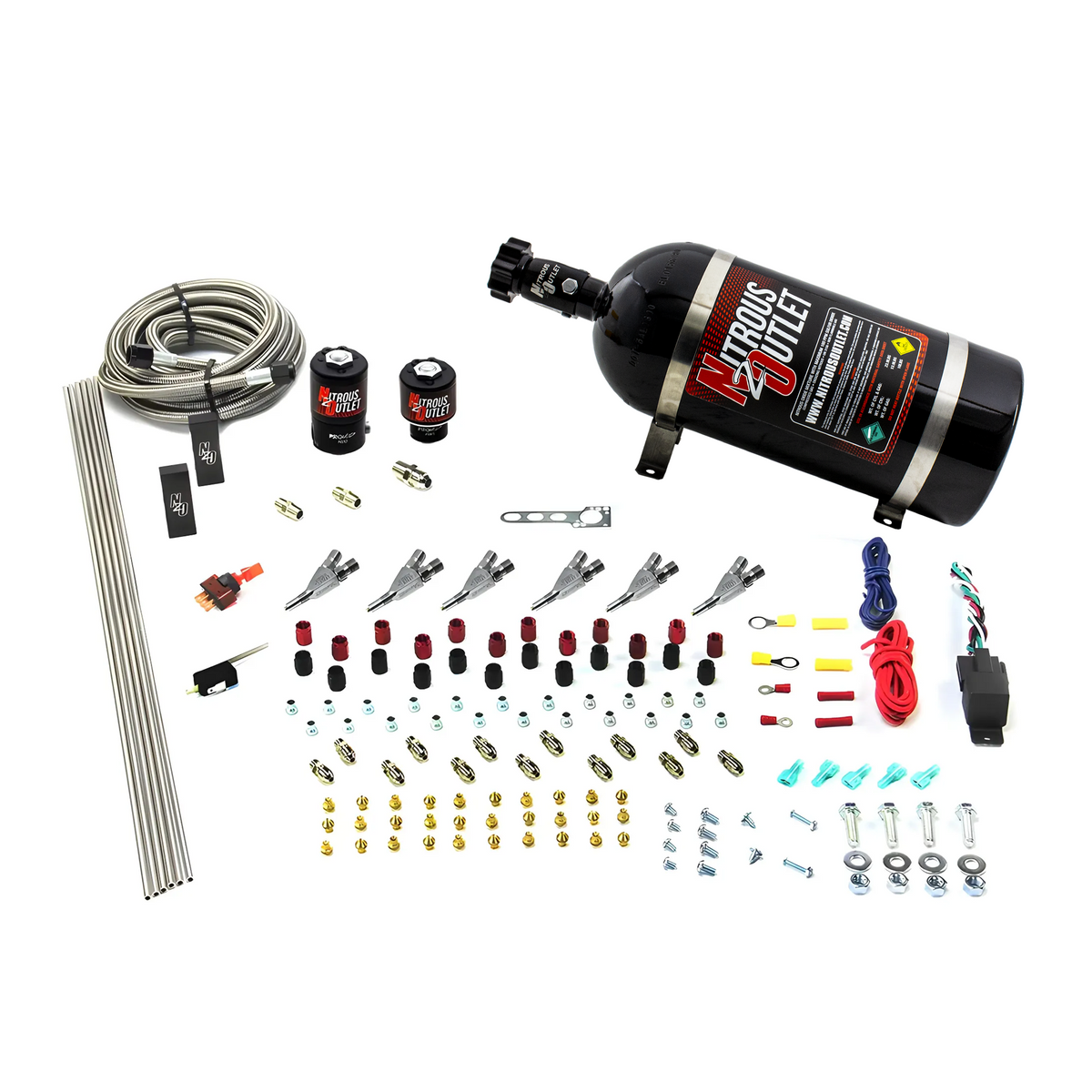 Nitrous Outlet 6 Cylinder Direct Port System - .122 Nitrous Solenoid/.177 Fuel Solenoid/Distribution Blocks/Annular Degree Discharge Nozzles (Gas)(45-55 psi)(No Bottle)
