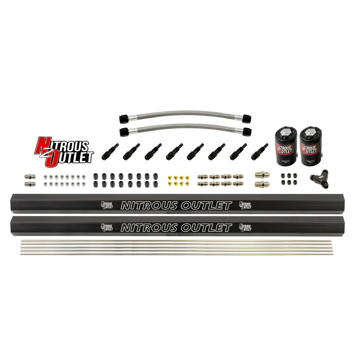 Nitrous Outlet Dry 8 Cylinder Solenoid Forward Direct Port Conversion Kit - Two .122 Nitrous Solenoid/Two Injection Rails/SBT Discharge Nozzles (Includes 200HP Jetting)