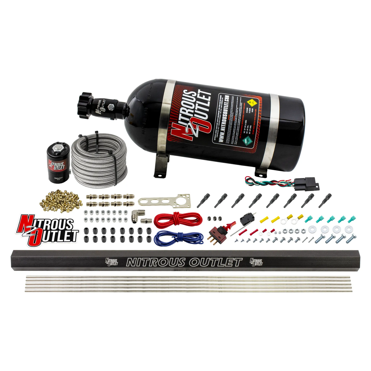 Nitrous Outlet Dry 8 Cylinder Direct Port System - .122 Nitrous Solenoid/Injection Rail/90 Degree Discharge Nozzles (100-400HP)(No Bottle)