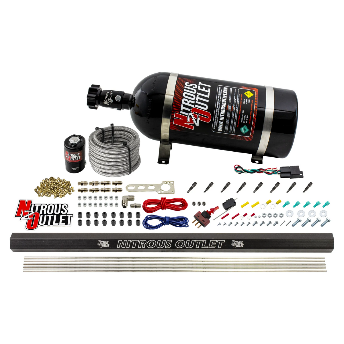 Nitrous Outlet Dry 8 Cylinder Direct Port System - .122 Nitrous Solenoid/Injection Rail/SBT Discharge Nozzles (100-400HP)(10lb Bottle)