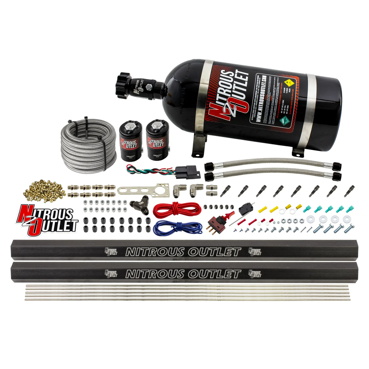 Nitrous Outlet Dry 8 Cylinder Direct Port System - Two .122 Nitrous Solenoids/Two Injection Rails/90 Degree Discharge Nozzles (100-400HP)(15lb Bottle)