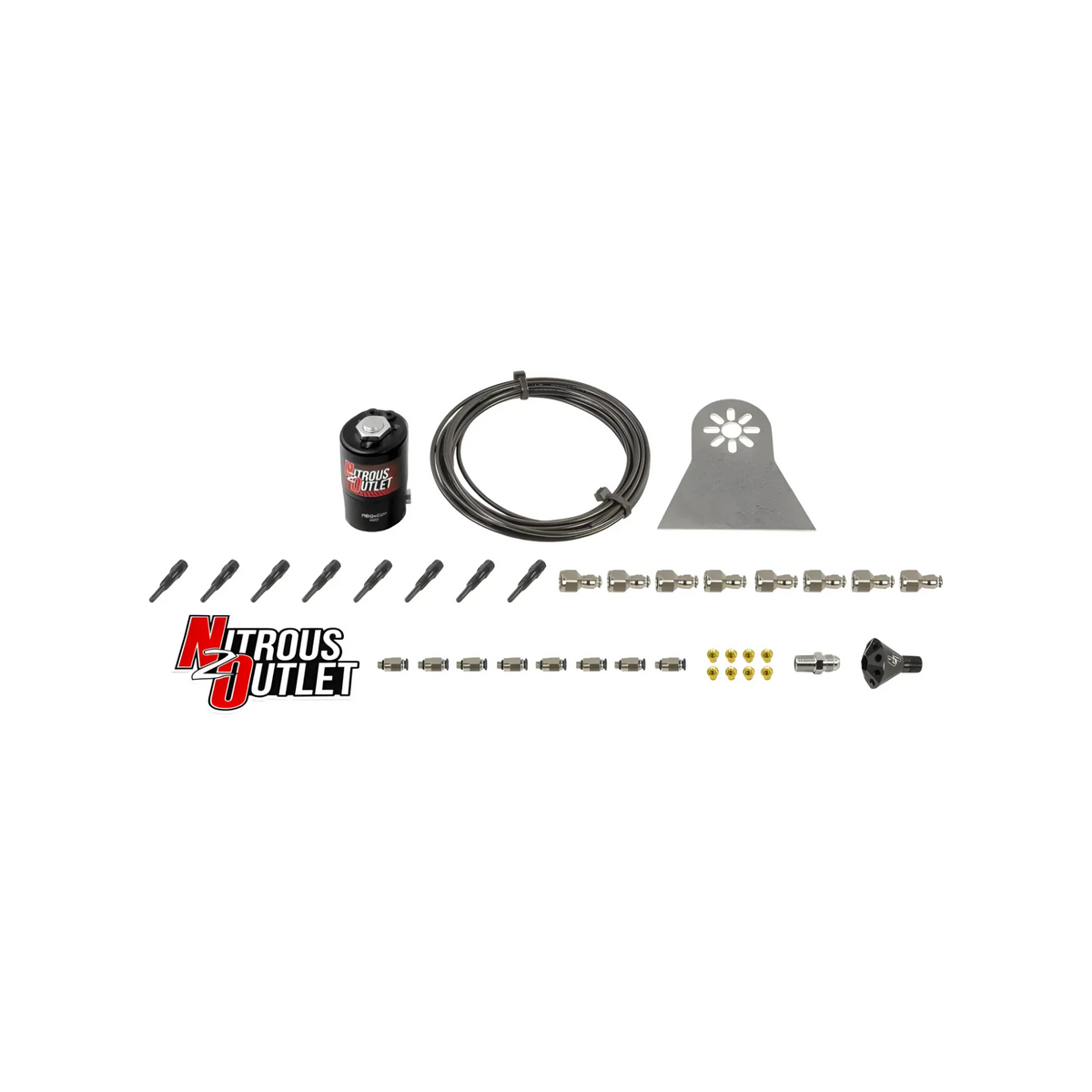 Nitrous Outlet Dry 8 Cylinder Solenoids forward Direct Port Conversion Kit  - .122 Nitrous Solenoid/Nylon Hose/Showerhead Distribution Blocks/90 Degree Discharge Nozzles (Includes 200HP Jetting)