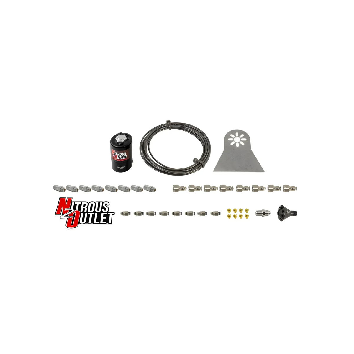 Nitrous Outlet Dry 8 Cylinder Solenoids forward Direct Port Conversion Kit  - .122 Nitrous Solenoid/Nylon Hose/Showerhead Distribution Blocks/Plate Fittings (Includes 200HP Jetting)