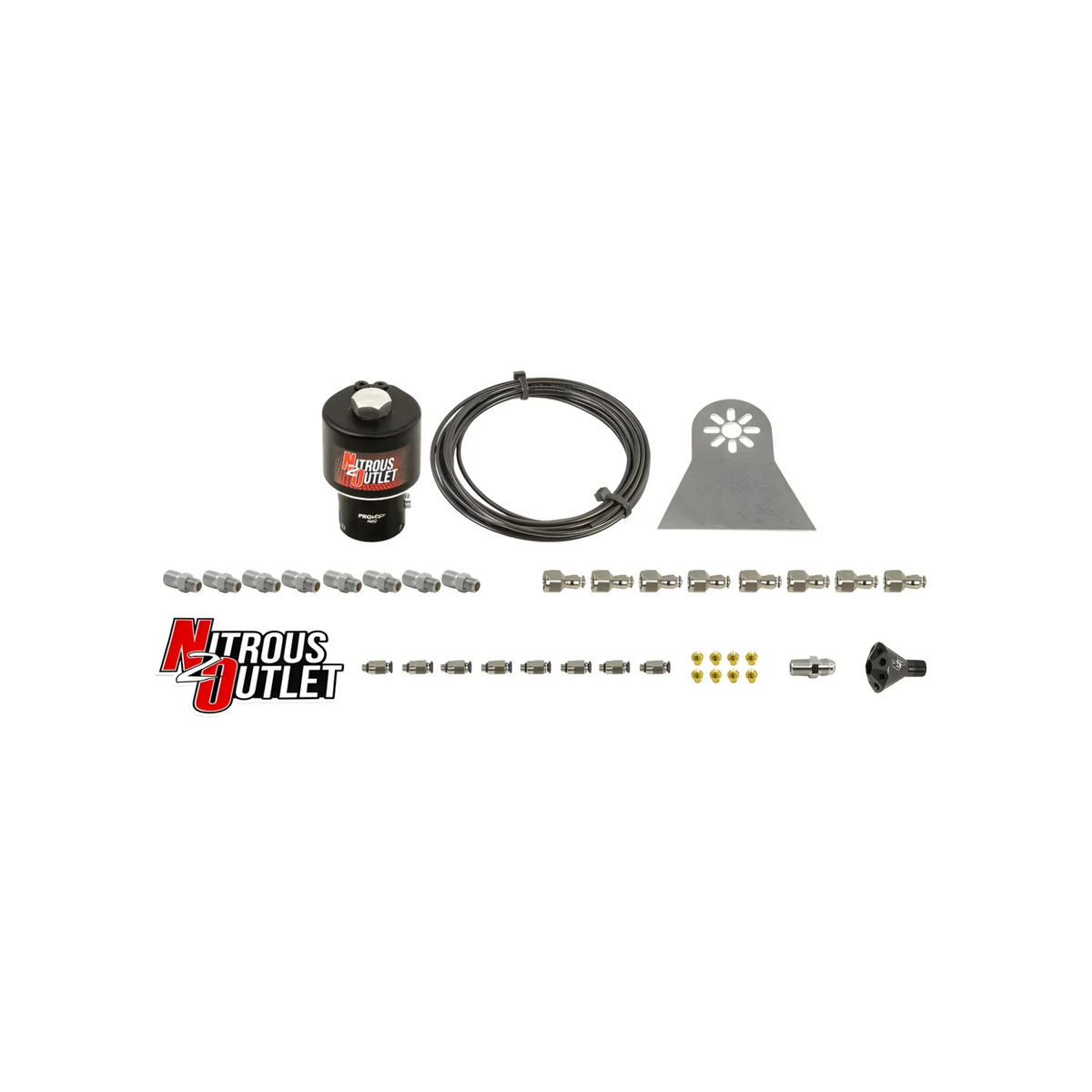 Nitrous Outlet Dry 8 Cylinder Solenoids Forward Direct Port Conversion Kit  - .178 Trashcan Nitrous Solenoid/Nylon Hose/Showerhead Distribution Block/Plate Fittings (Includes 200HP Jetting)