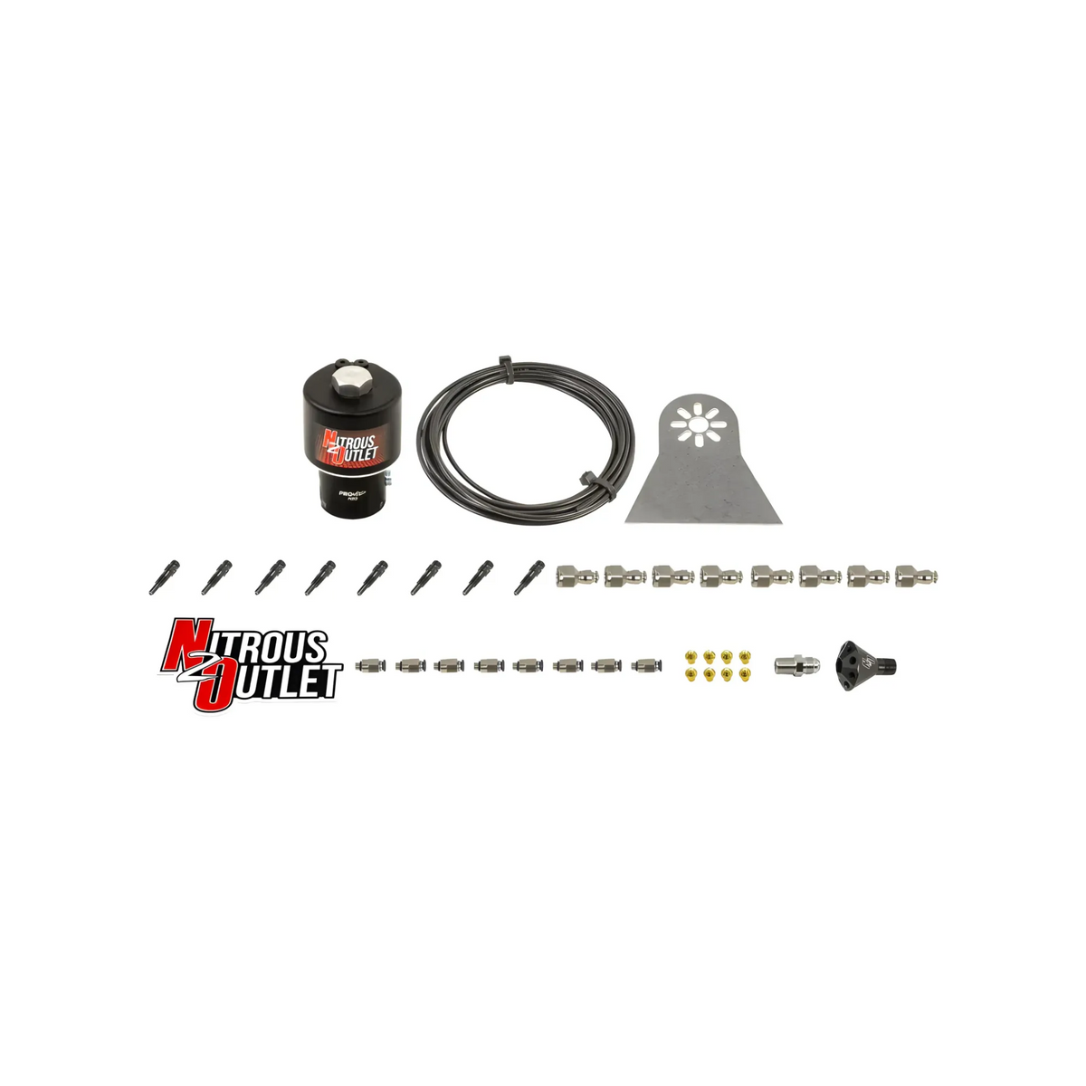 Nitrous Outlet Dry 8 Cylinder Solenoids Forward Direct Port Conversion Kit  - .178 Trashcan Nitrous Solenoid/Nylon Hose/Showerhead Distribution Block/Straight Discharge Nozzles (Includes 200HP Jetting)