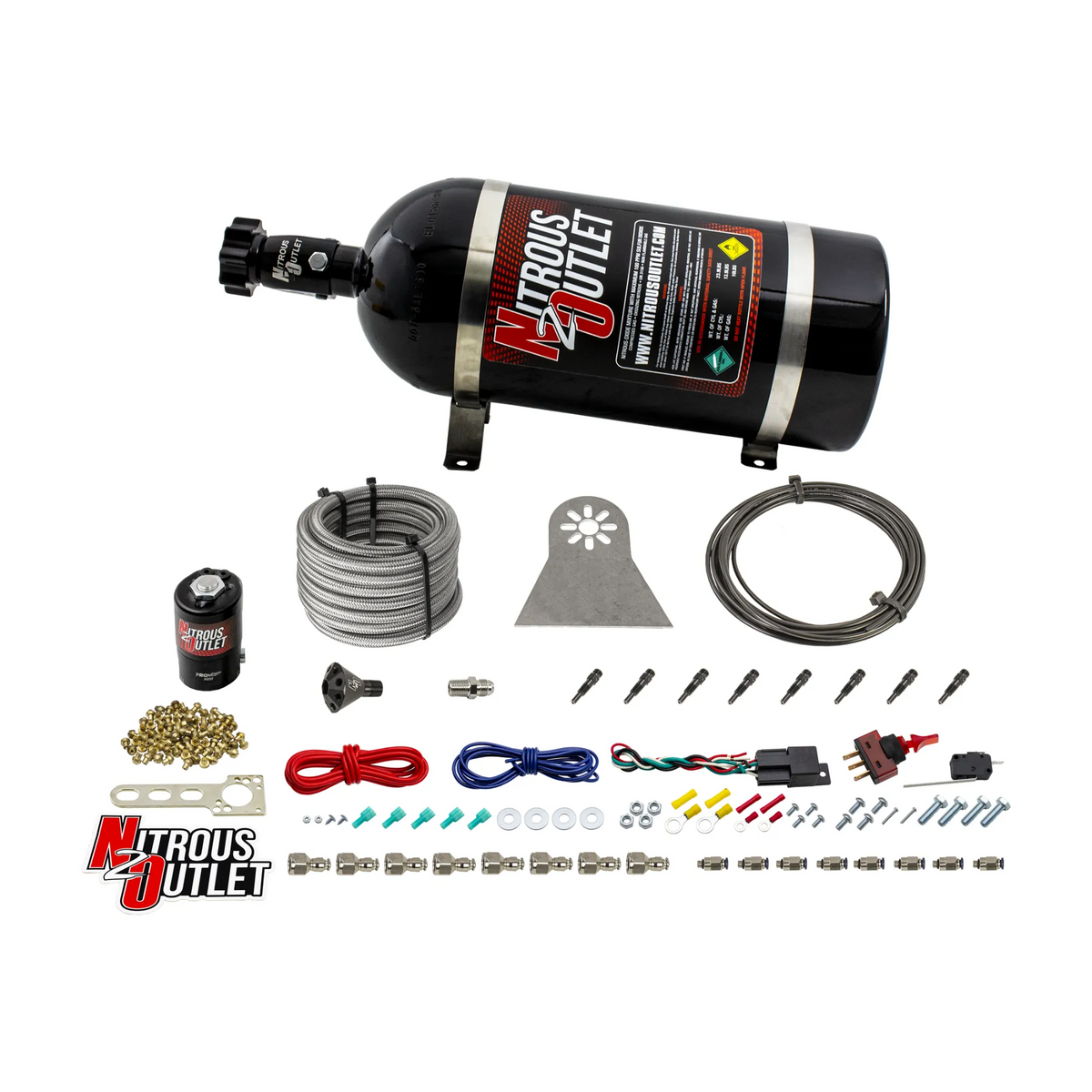 Nitrous Outlet Dry 8 Cylinder Direct Port System - .112 Nitrous Solenoids/Nylon Hose/Showerhead Distribution Blocks/Straight Discharge Nozzles (100-400HP)(No Bottle)