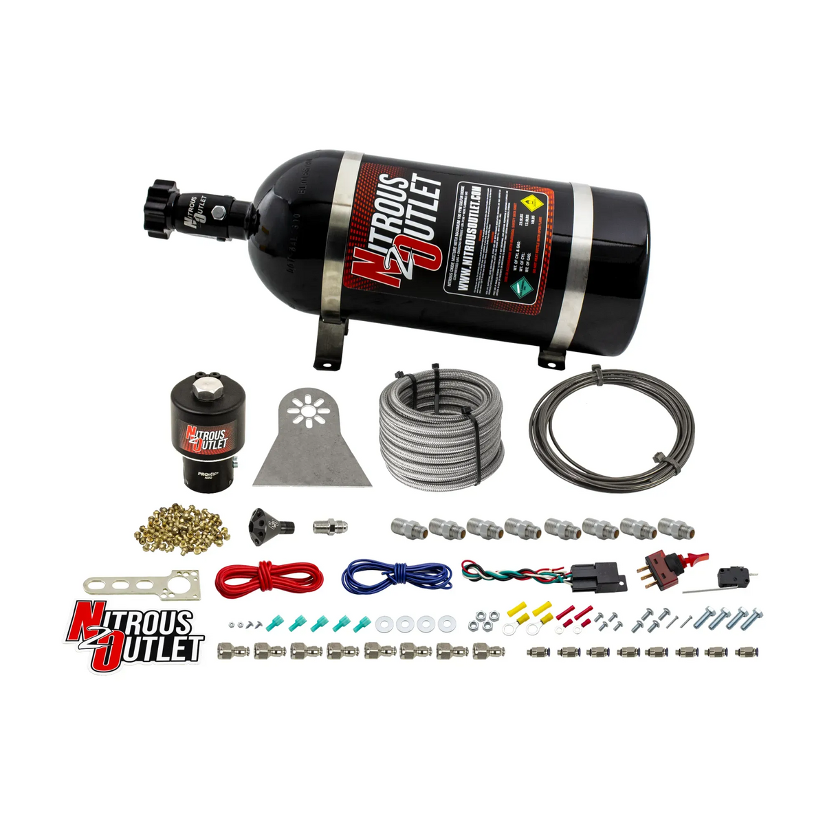Nitrous Outlet Dry 8 Cylinder Direct Port System - .178 Trashcan Nitrous Solenoids/Nylon Hose/Showerhead Distribution Blocks/Plate Fittings (100-600HP)(No Bottle)