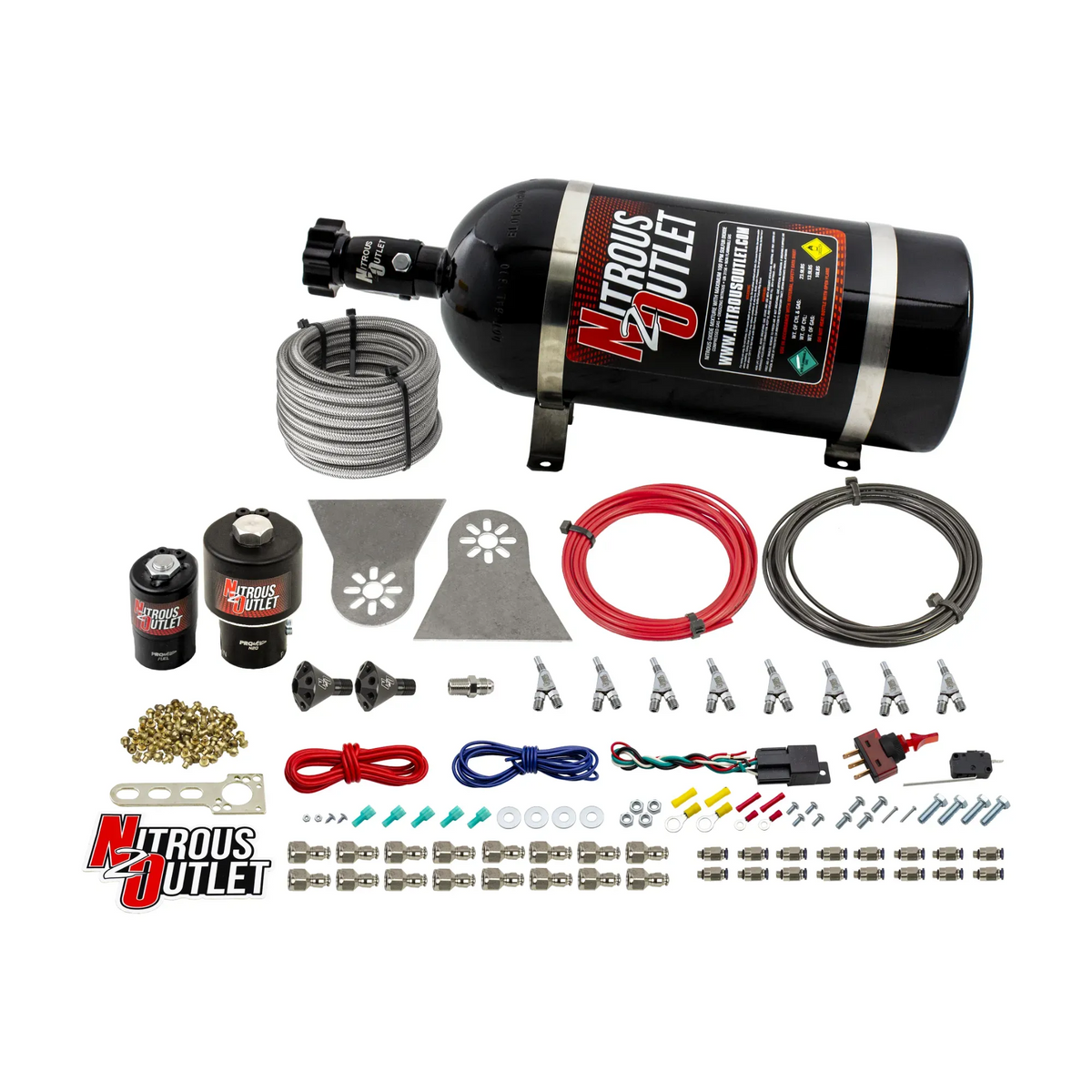Nitrous Outlet 8 Cylinder Direct Port System - .178 Trashcan Nitrous Solenoids/.310 Fuel Solenoids/Nylon Hose/Showerhead Distribution Blocks/Annular Discharge Nozzles (Gas)(45-55 psi)(100-600HP)(No Bottle)