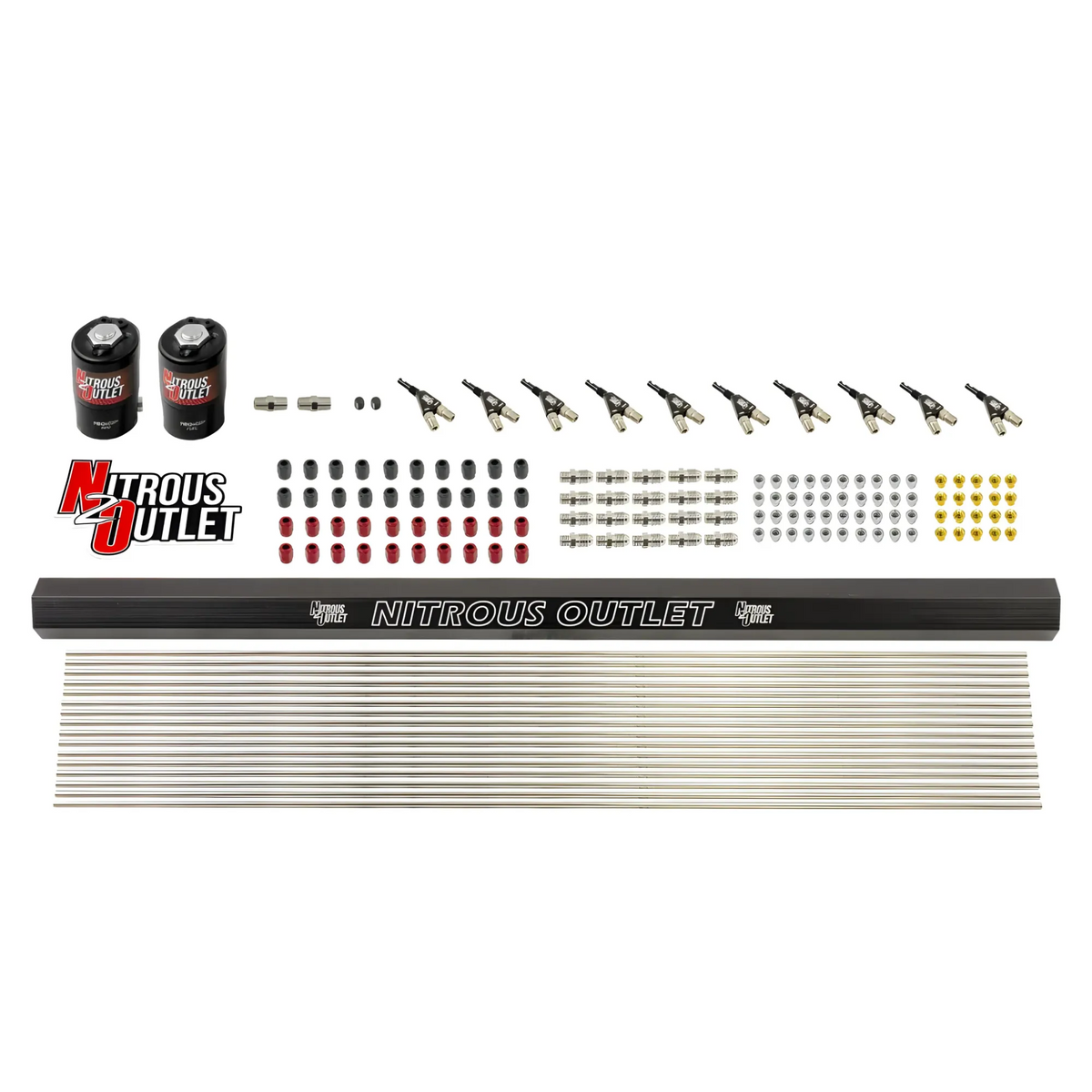 Nitrous Outlet 10 Cylinder Solenoids Forward Direct Port Conversion Kit - .122 Nitrous Solenoid/.310 Fuel Solenoid/Injection Rail/90 Degree Discharge Nozzles (Includes 175HP Jetting - Gas/7 psi)