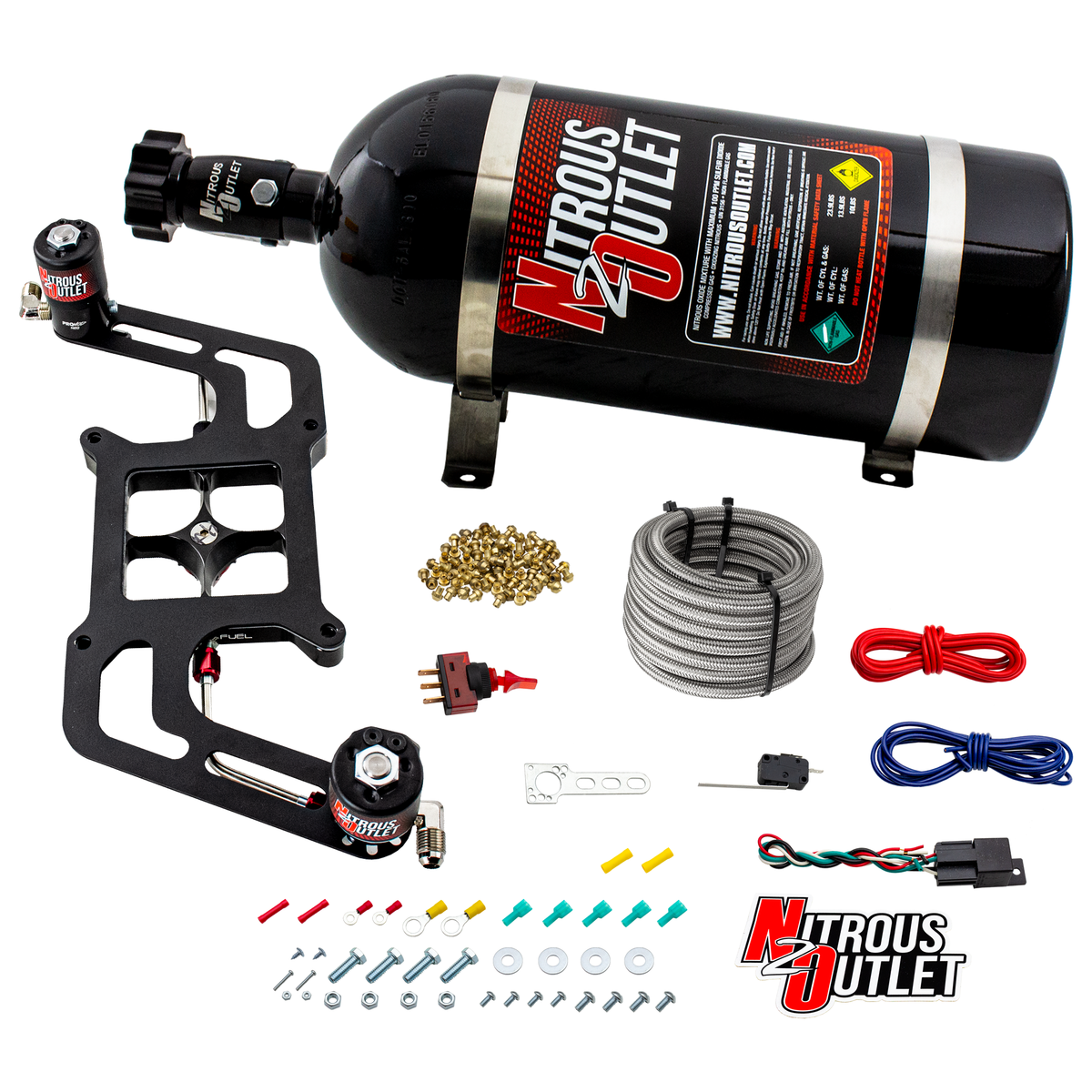 Nitrous Outlet 4150 Stinger 2 System - Hard-line/.122 Nitrous Solenoid/.177 Fuel Solenoid/Boomerang Solenoid Bracket - (Gas/E85)(5-55 psi)(50-500 HP)(No Bottle)