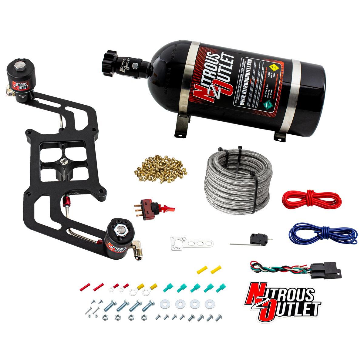 Nitrous Outlet 4150 Stinger 3 Race System - Hard-line/.178 Trashcan Nitrous Solenoid/.310 Fuel Solenoid/Boomerang Solenoid Bracket - (Gas/E85)(5-55 psi)(50-600 HP)(No Bottle)