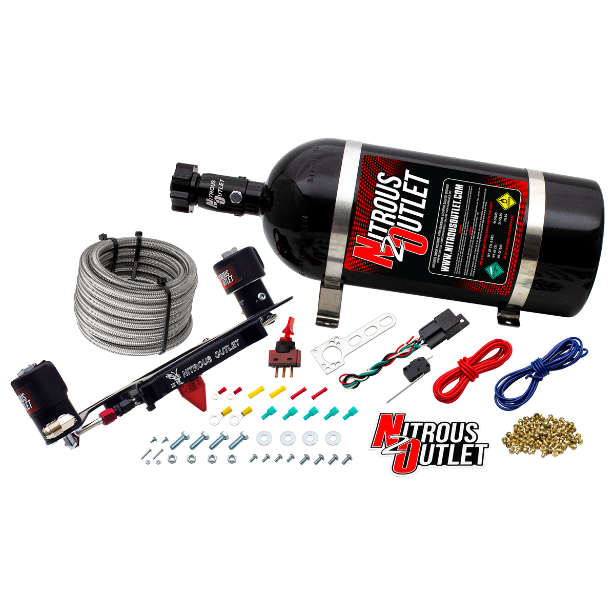 Nitrous Outlet 4150 Stinger 4 Race System - Hard-line/.178 Trashcan Nitrous Solenoid/.310 Fuel Solenoid/Boomerang Solenoid Bracket - (Gas/E85)(5-55 psi)(50-600 HP)(No Bottle)