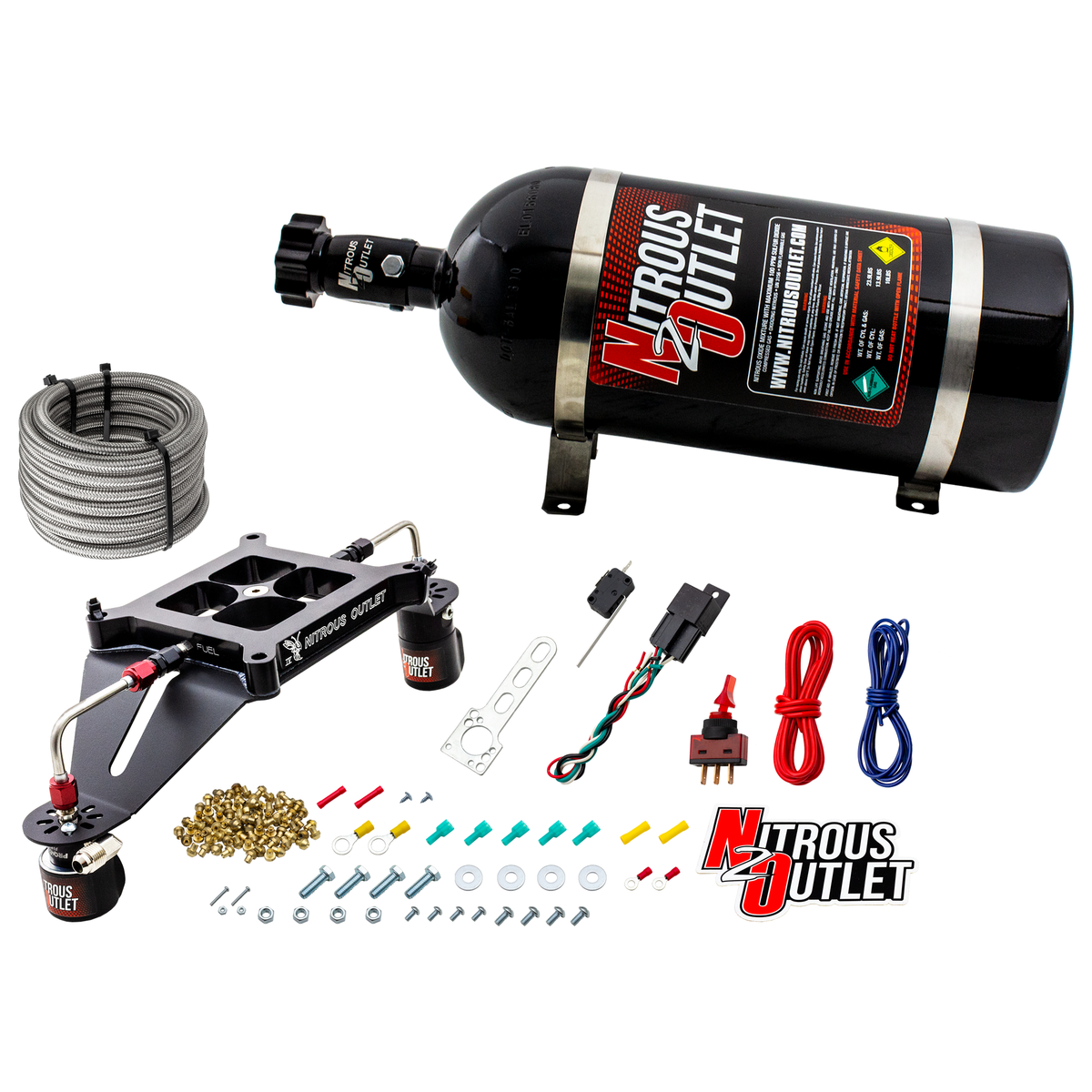 Nitrous Outlet 4150 Stinger 4 System - Hard-line/.122 Nitrous Solenoid/.177 Fuel Solenoid/Deep Break Solenoid Bracket/Solenoids Mount Upside Down - (Gas/E85)(5-55 psi)(50-500 HP)(12lb Bottle)