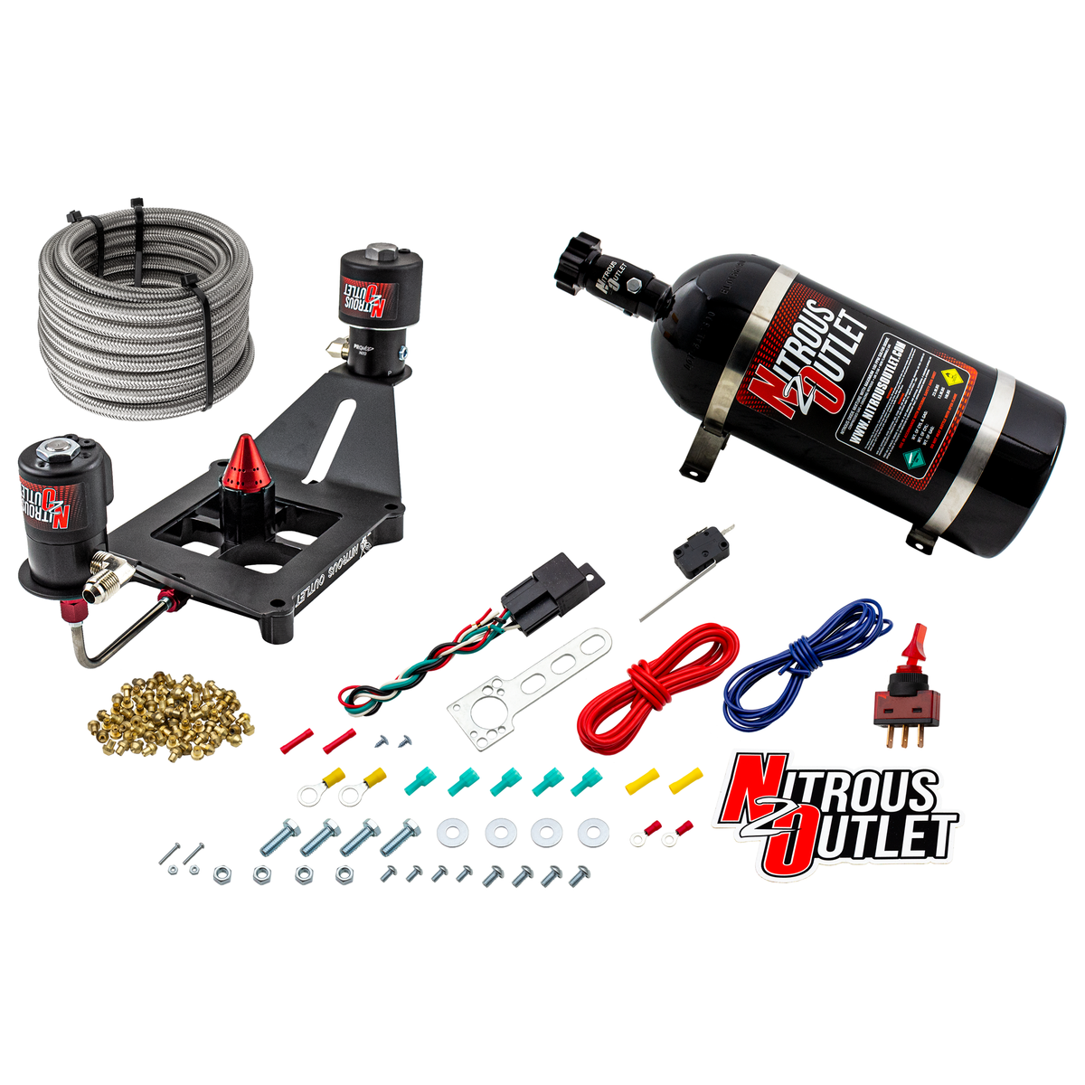 Nitrous Outlet 4150 Stinger 3 Race System - Hard-line/.178 Trashcan Nitrous Solenoid/.310 Fuel Solenoid/Deep Break Solenoid Bracket/Solenoids Mount Upside Down - (Gas/E85)(5-55 psi)(50-600 HP)(No Bottle)