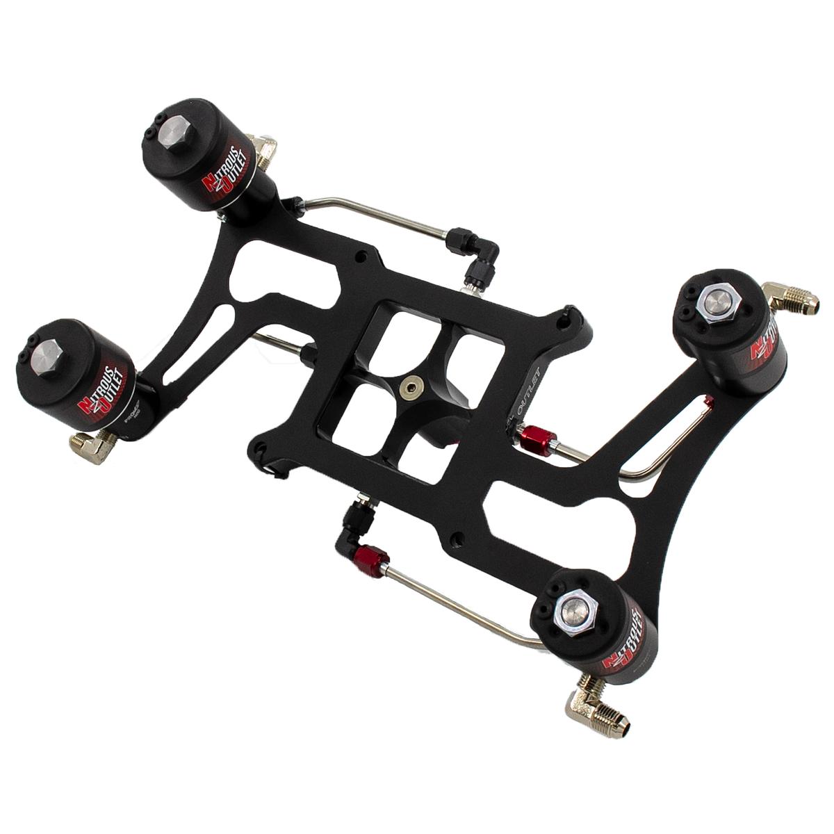 Nitrous Outlet 4150 Hornet 3 Race Dual Stage Solenoid Forward Conversion Kit - Hard-line/Two .178 Trashcan Nitrous Solenoids/Two .310 Fuel Solenoids/Four Solenoid Boomerang Bracket - (Gas/E85)(5-55 psi)(50-600 HP Per Stage)