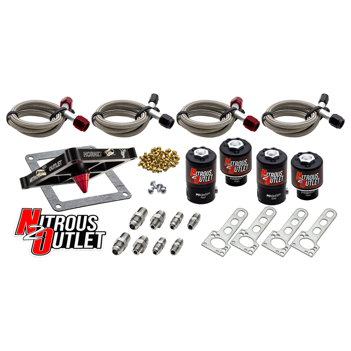 Nitrous Outlet 4500  Hornet 2 Dual Stage Solenoid Forward Conversion Kit - Two .122 Nitrous Solenoids/Two .177 Fuel Solenoids/Universal Solenoid Brackets - (Gas/E85)(5-55 psi)(50-500 HP Per Stage)
