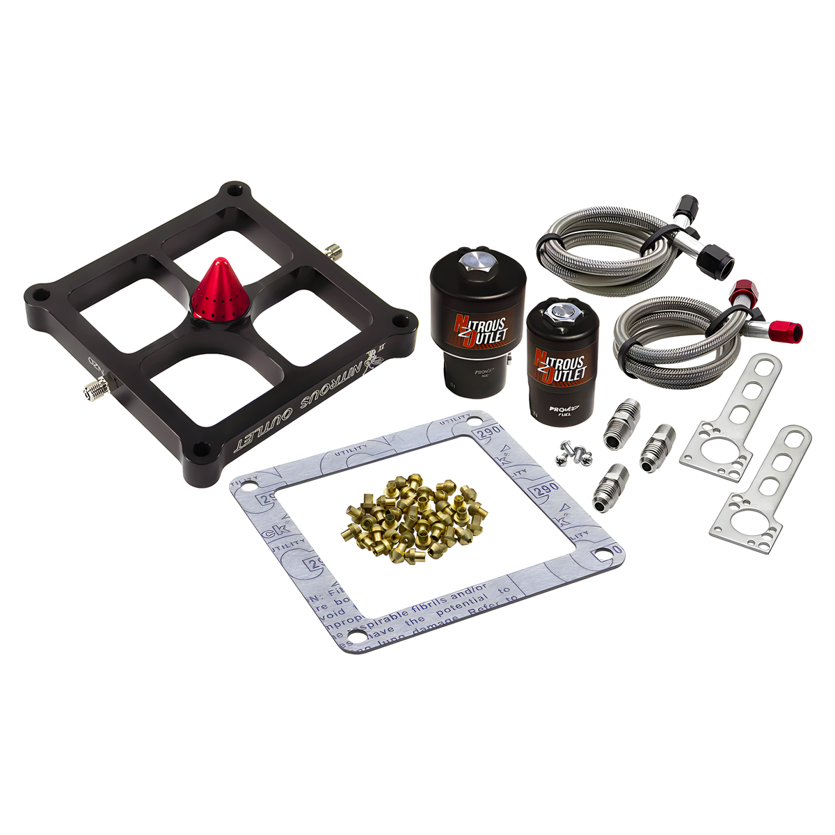 Nitrous Outlet 4500 Stinger 2 Race Solenoid Forward Conversion Kit - Braided Hoses/.178 Trashcan Nitrous Solenoid/.310 Fuel Solenoid/Universal Solenoid Brackets - (Gas/E85)(5-55 psi)(50-600 HP)