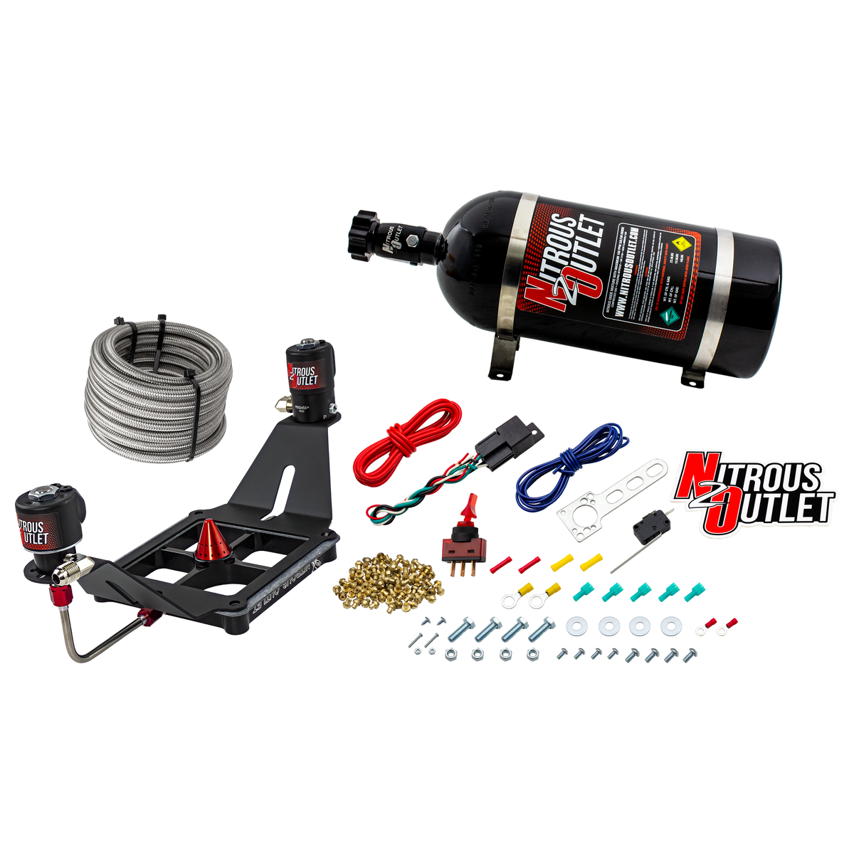 Nitrous Outlet 4500 Stinger 2 System - Hard-line/.122 Nitrous Solenoid/.177 Fuel Solenoid/Deep Break Solenoid Bracket/Solenoids Mount Upside Down - (Gas/E85)(5-55 psi)(50-500 HP)(12lb Bottle)