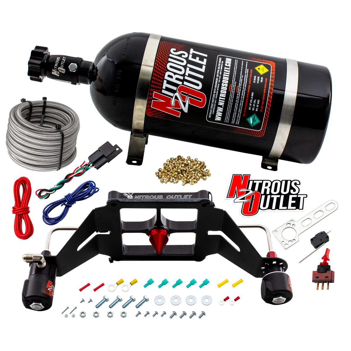 Nitrous Outlet 4500 Stinger 4 System - Hard-line/.122 Nitrous Solenoid/.177 Fuel Solenoid/Deep Break Solenoid Bracket/Solenoids Mount Upside Down - (Gas/E85)(5-55 psi)(50-500 HP)(15lb Bottle)