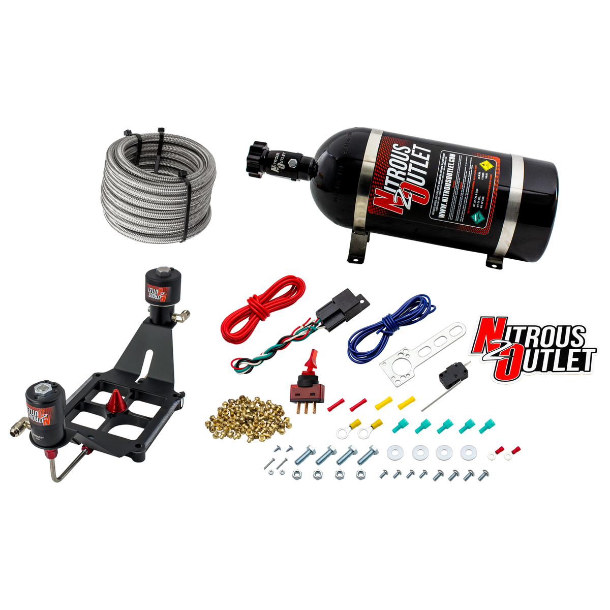 Nitrous Outlet 4500 Stinger 2 Race System - Hard-line/.178 Trashcan Nitrous Solenoid/.310 Fuel Solenoid/Deep Break Solenoid Bracket/Solenoids Mount Upside Down - (Gas/E85)(5-55 psi)(50-600 HP)(15lb Bottle)