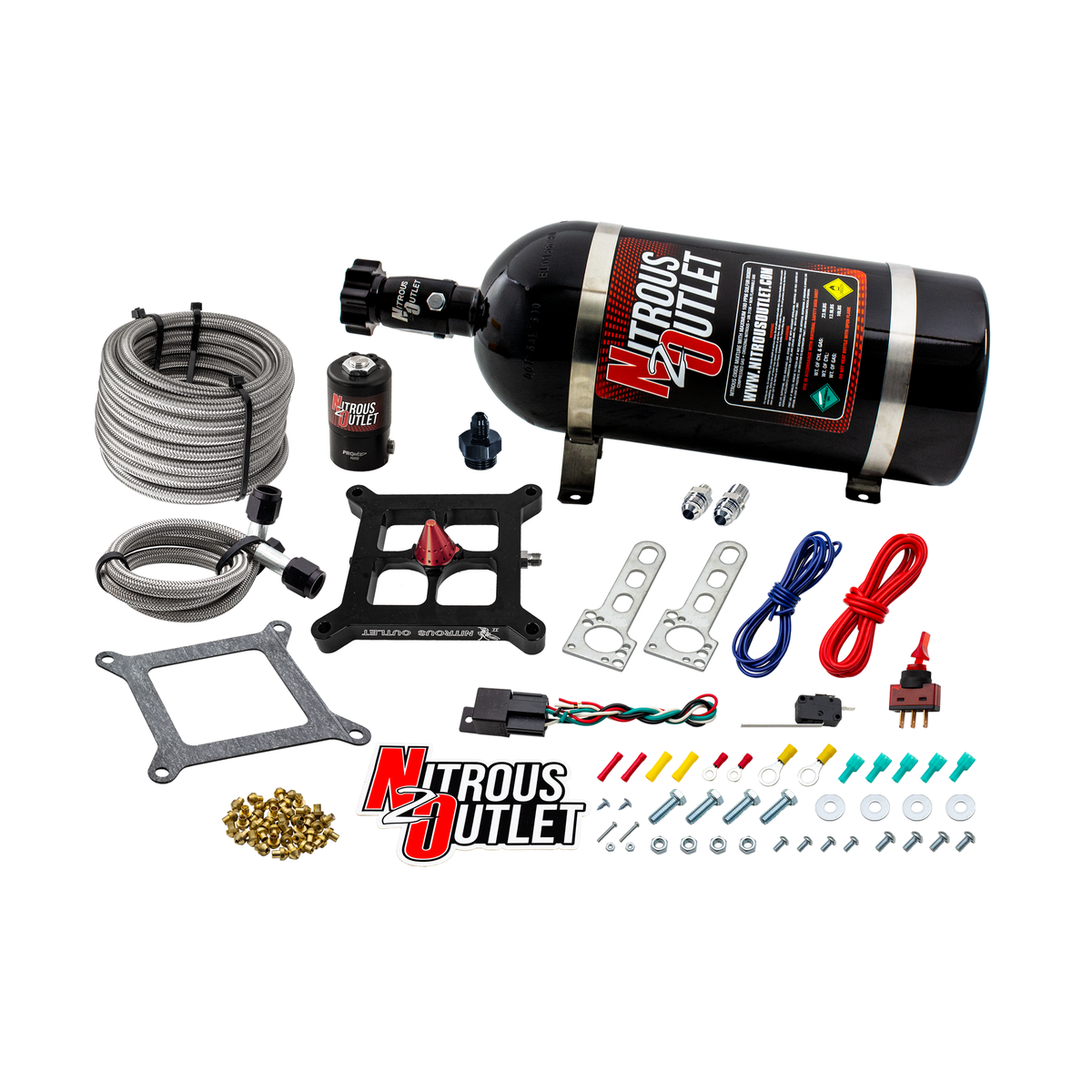 Nitrous Outlet 4150 Stinger 2 Dry System - Braided Hoses/.122 Nitrous Solenoid/Universal Solenoid Bracket - (50-500 HP)(No Bottle)